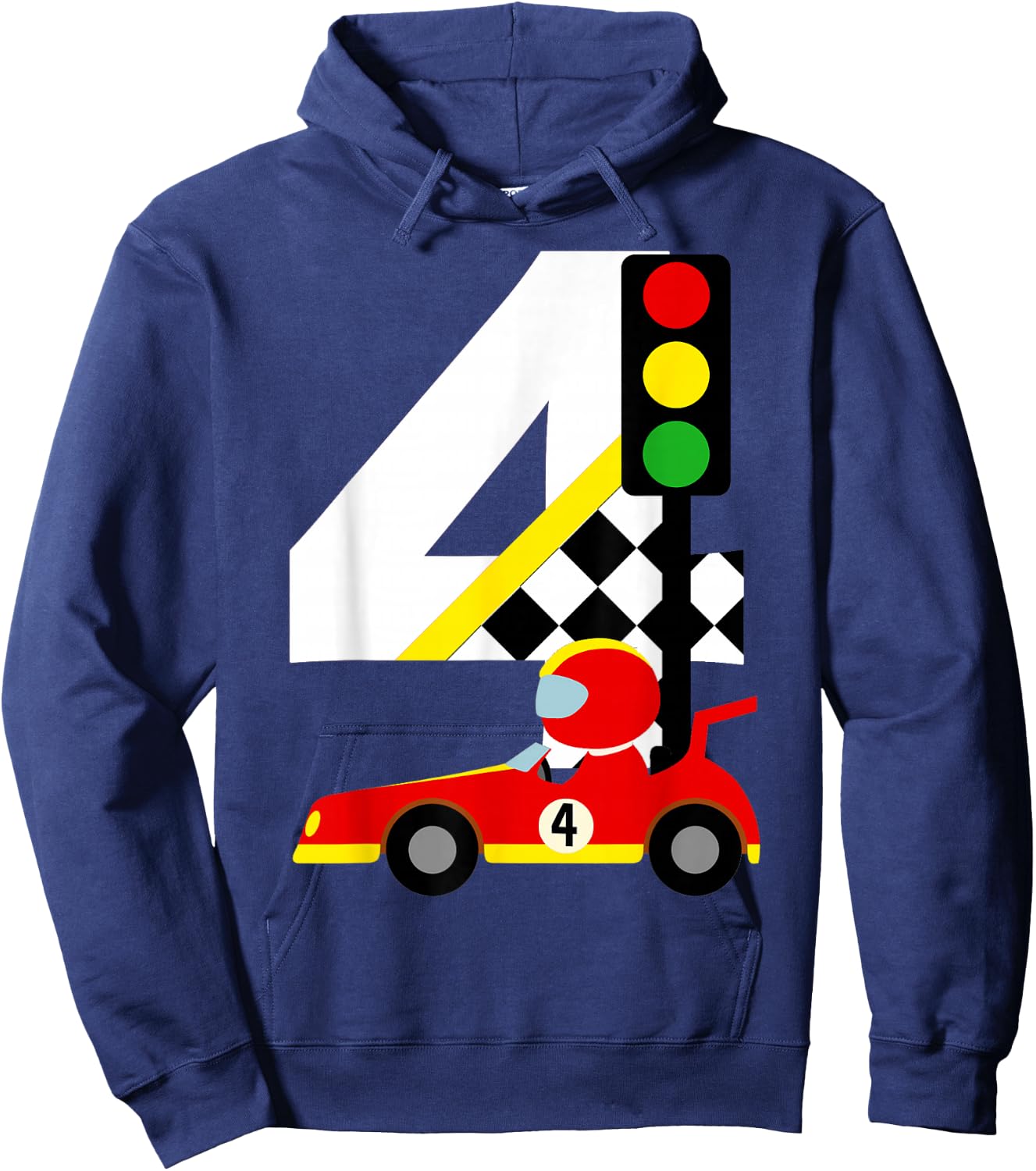4th Birthday Race Car Racer 4 Years Old Birthday Boy Toddler Hoodie - Hoodie | Navy