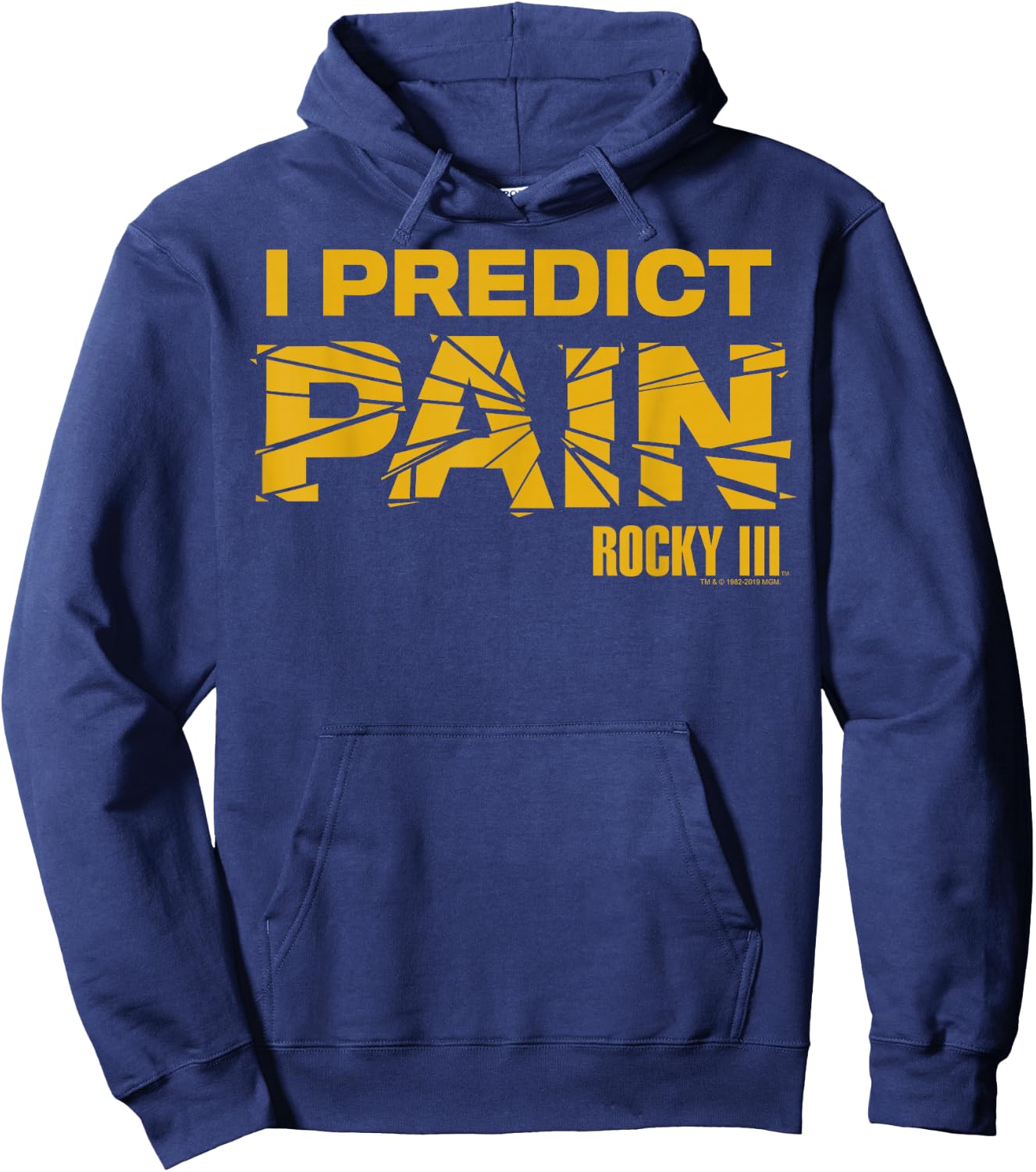 Rocky 3 I Predict Pain Yellow Text Shattered Logo Hoodie - Hoodie | Navy