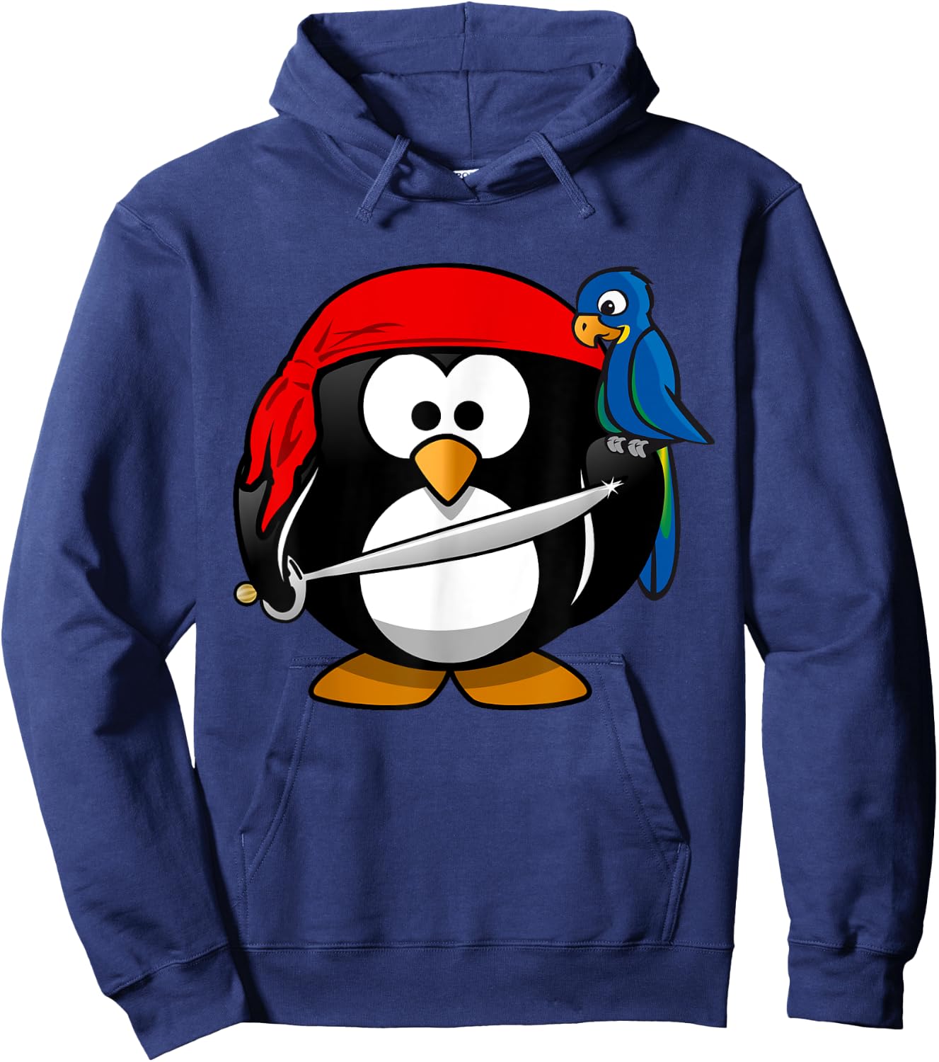 Cute Pirate Cartoon Penguin with Parrot Hoodie - Hoodie | Navy