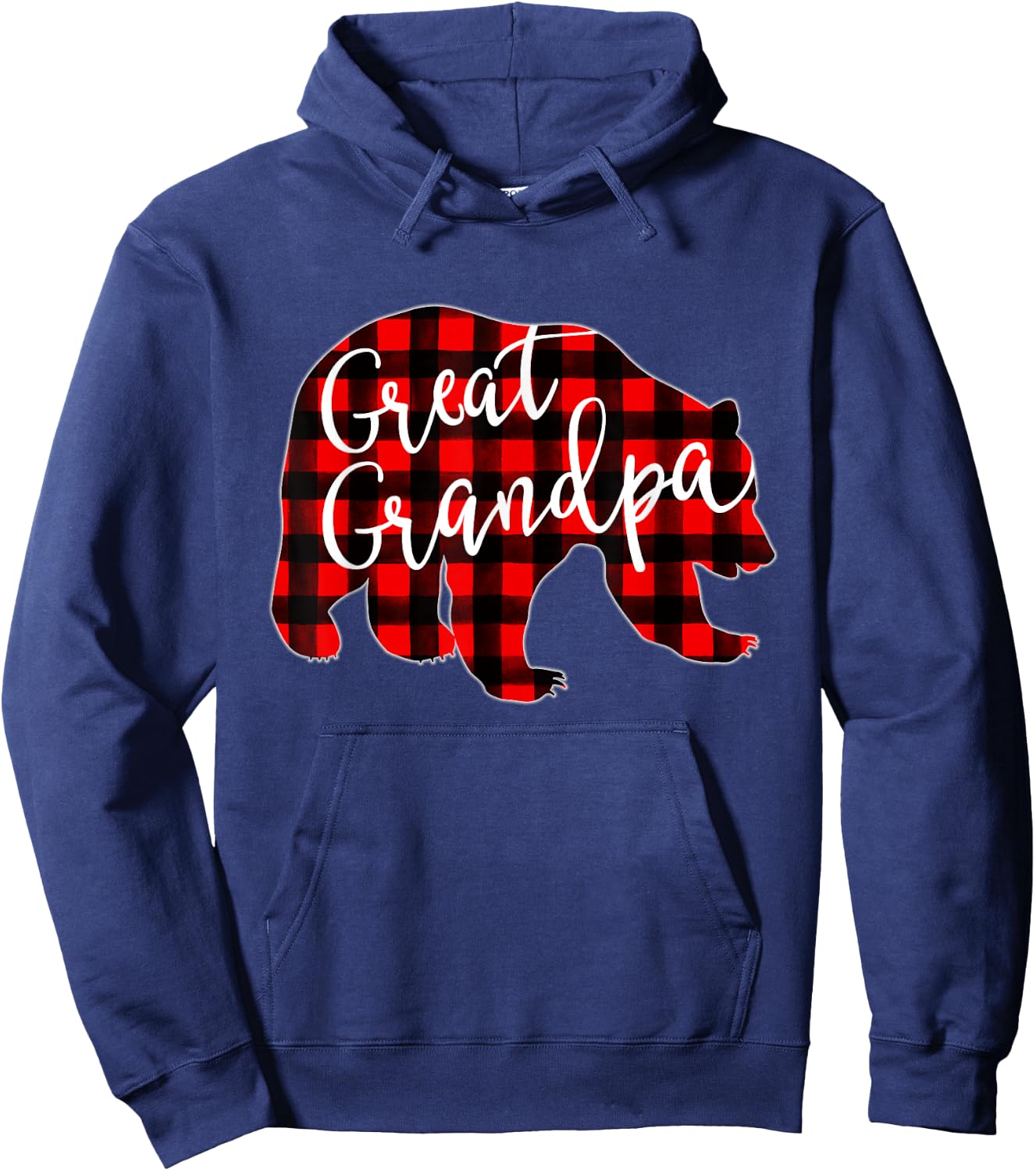 Red Plaid Great Grandpa Bear Matching Family Christmas Eve Hoodie - Hoodie | Navy