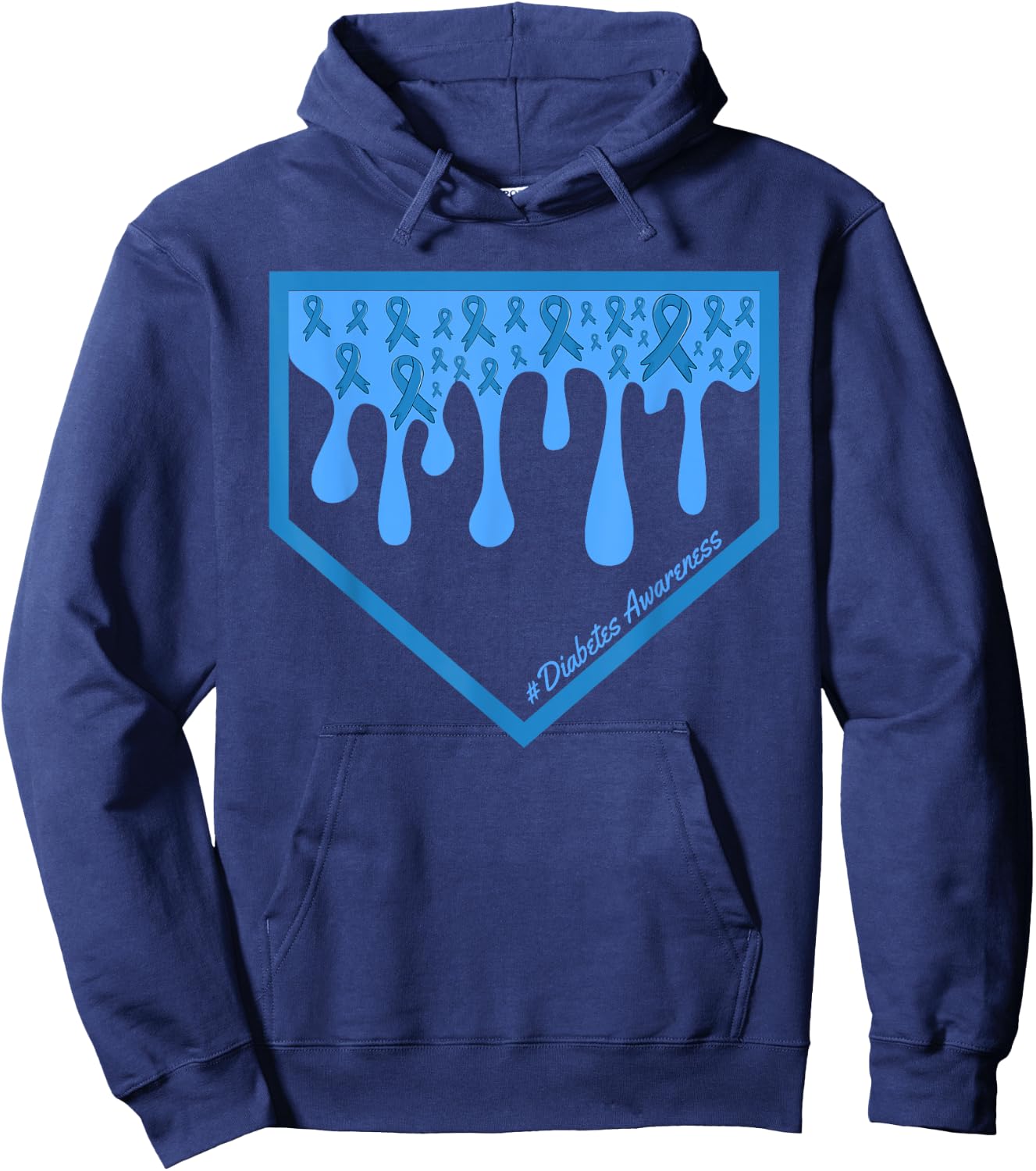 Baseball Home Plate Drip Diabetes Awareness Blue Baseball Hoodie - Hoodie | Navy
