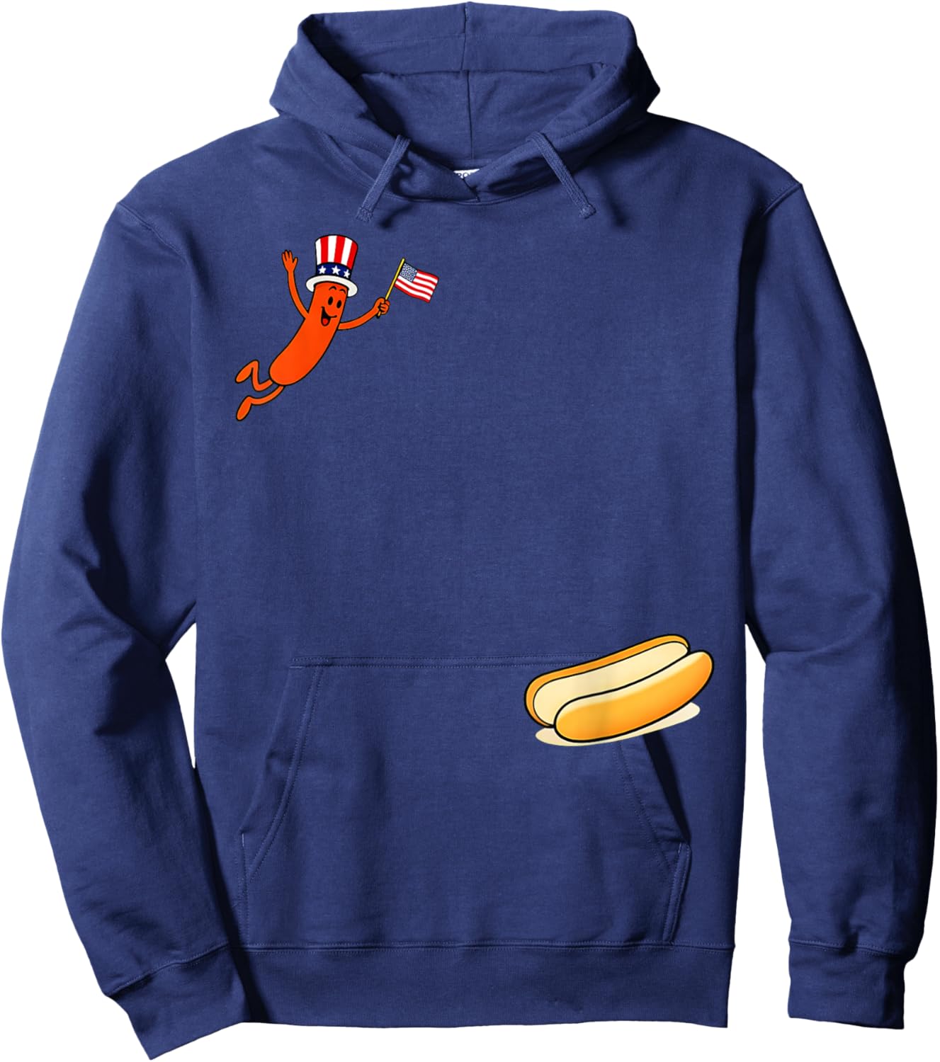 Hotdog Freedom Dive Funny Uncle Sam Hot Dog Jumping Into Bun Hoodie - Hoodie | Navy