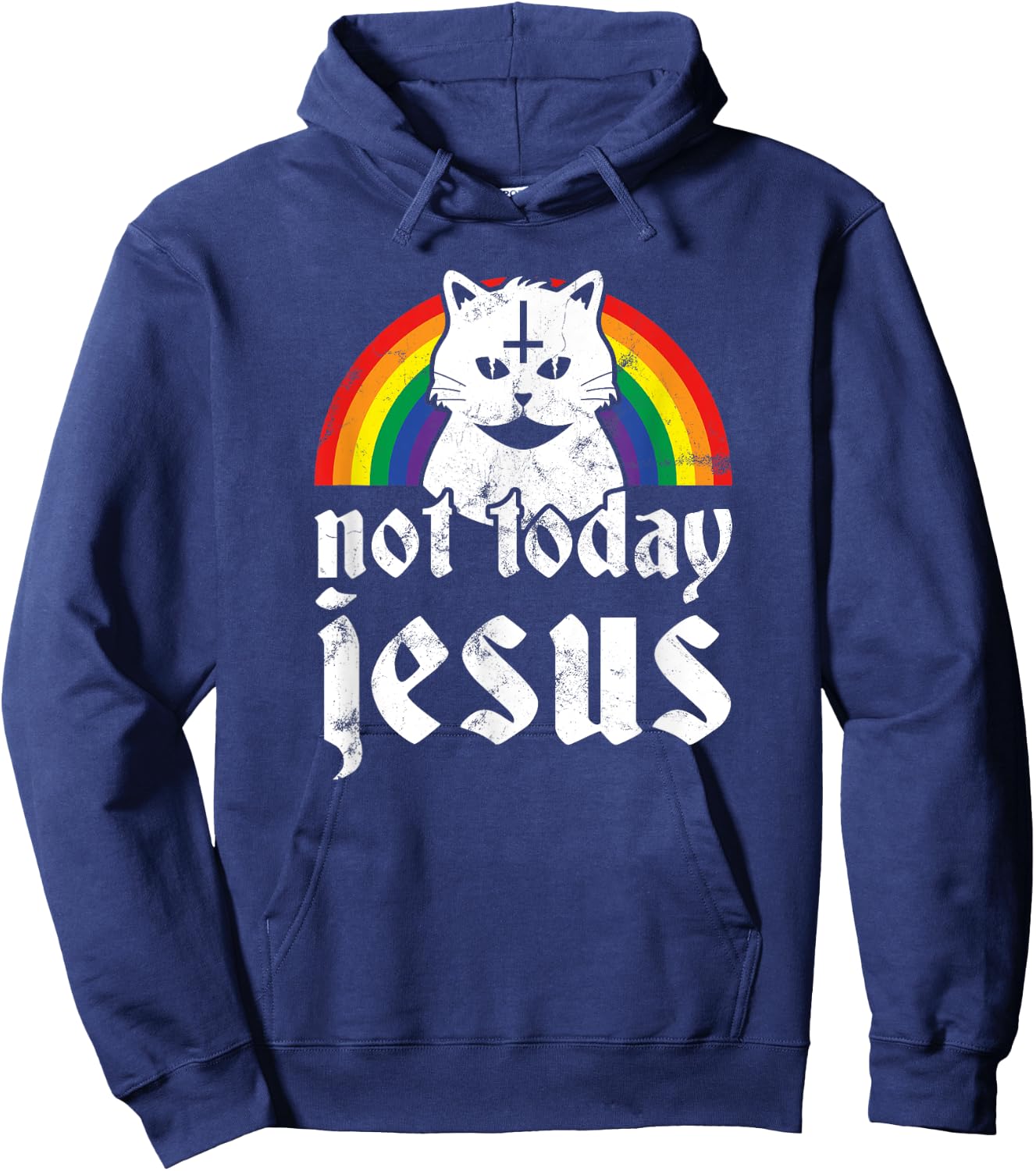 Not Today Jesus Shirt Rainbow Satanic Cat Goth Concert Gift Hoodie - Hoodie | Navy