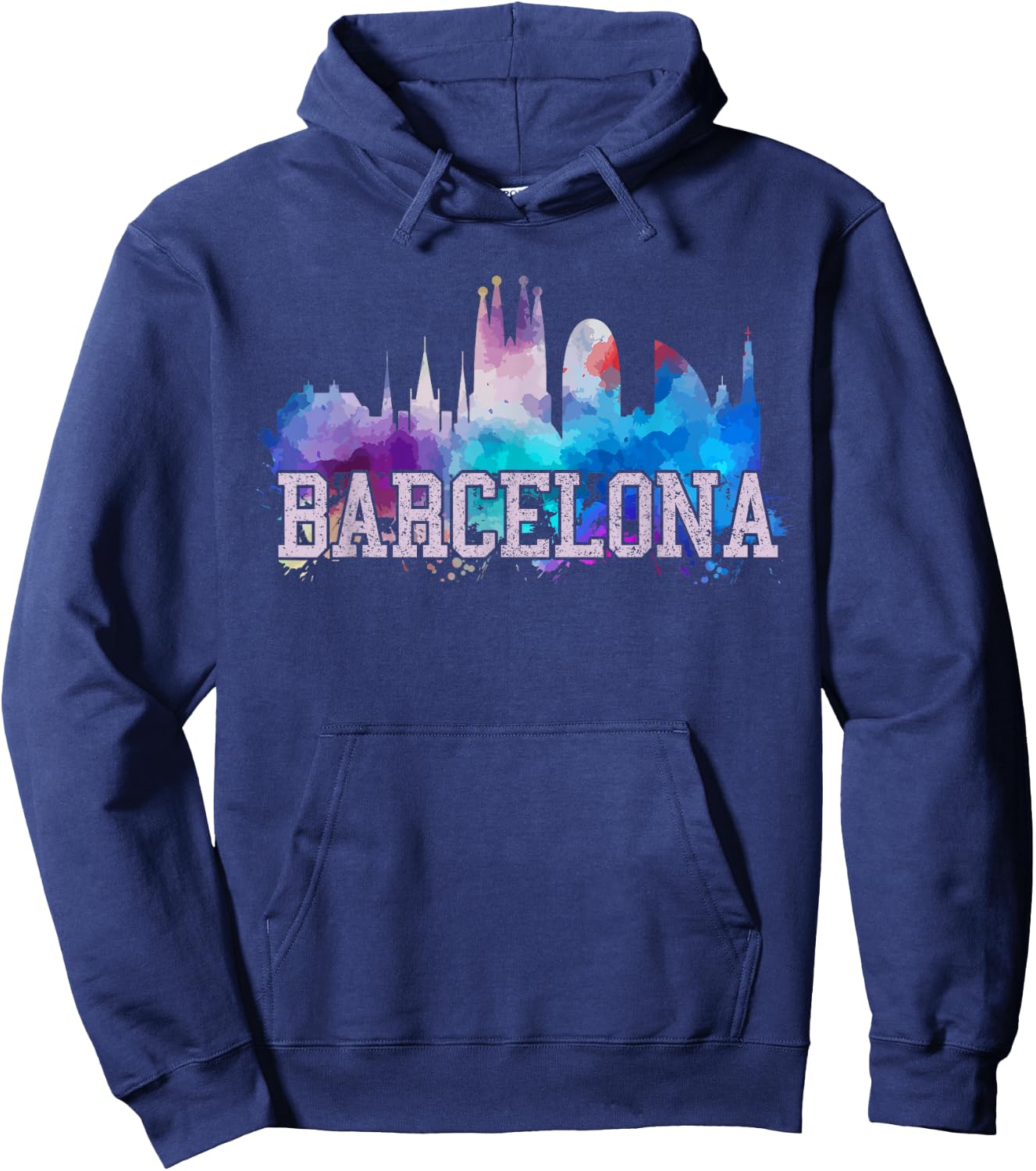 Barcelona - Skyline Watercolor Art Souvenir Gift Hoodie - Hoodie | Navy