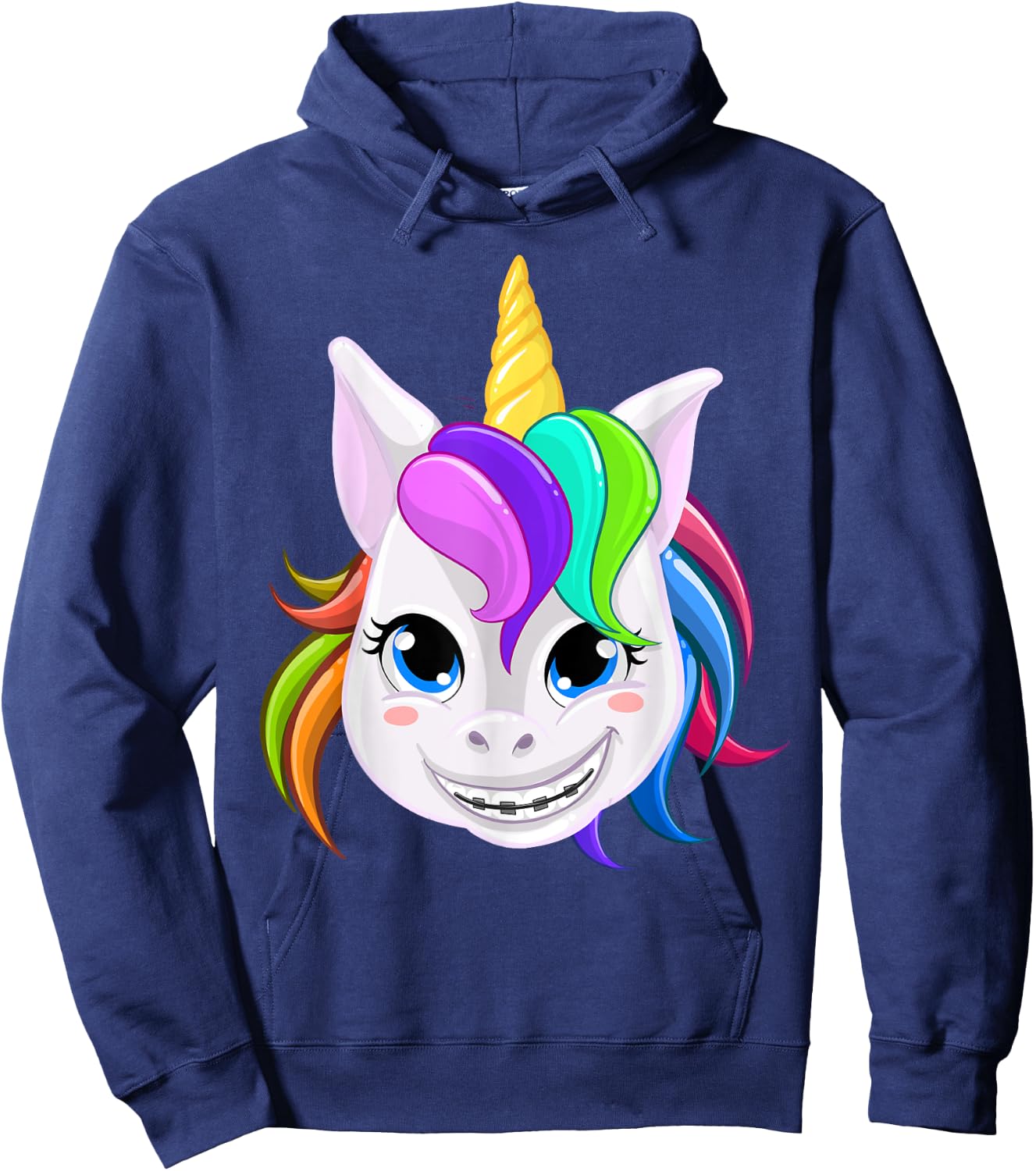Cool Unicorn With Dental Braces Funny Horn Horse Smile Gift Hoodie - Hoodie | Navy