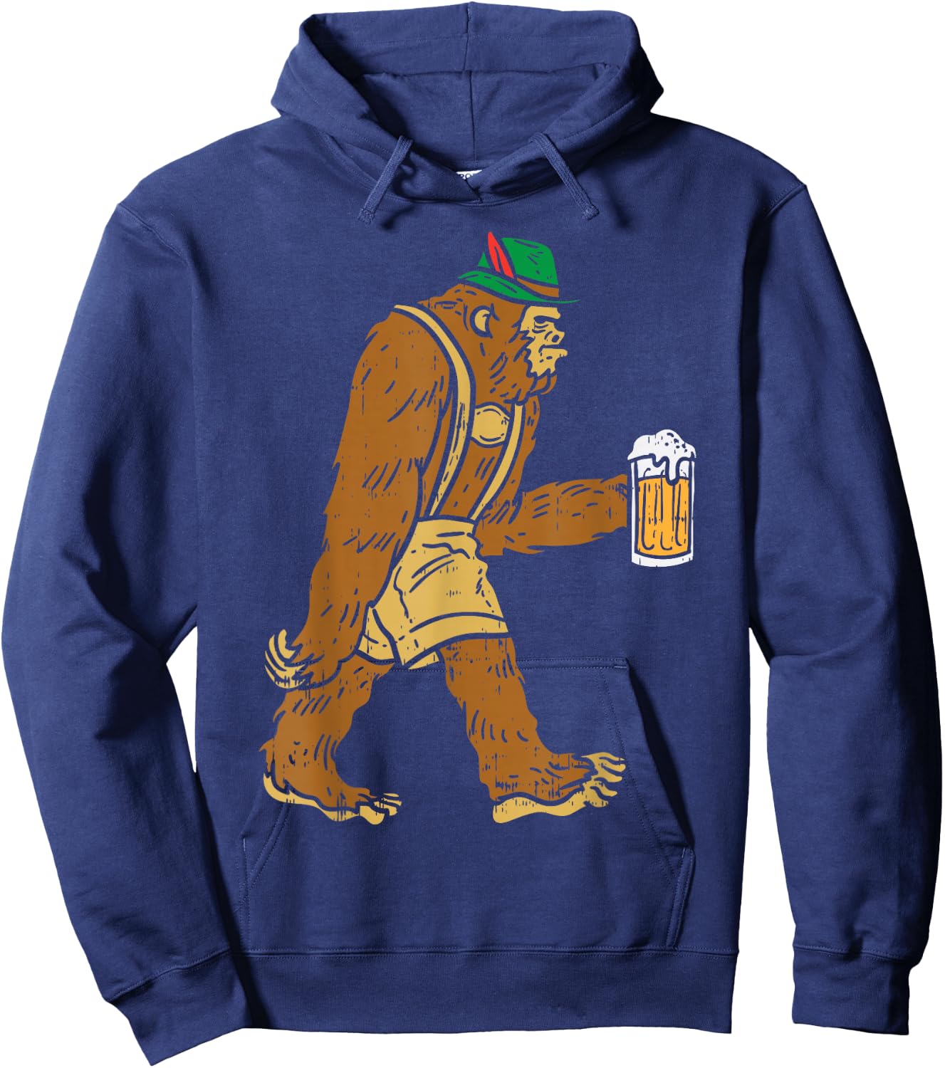 German Bigfoot Sasquatch Beer Lederhose Funny Oktoberfest Hoodie - Hoodie | Navy
