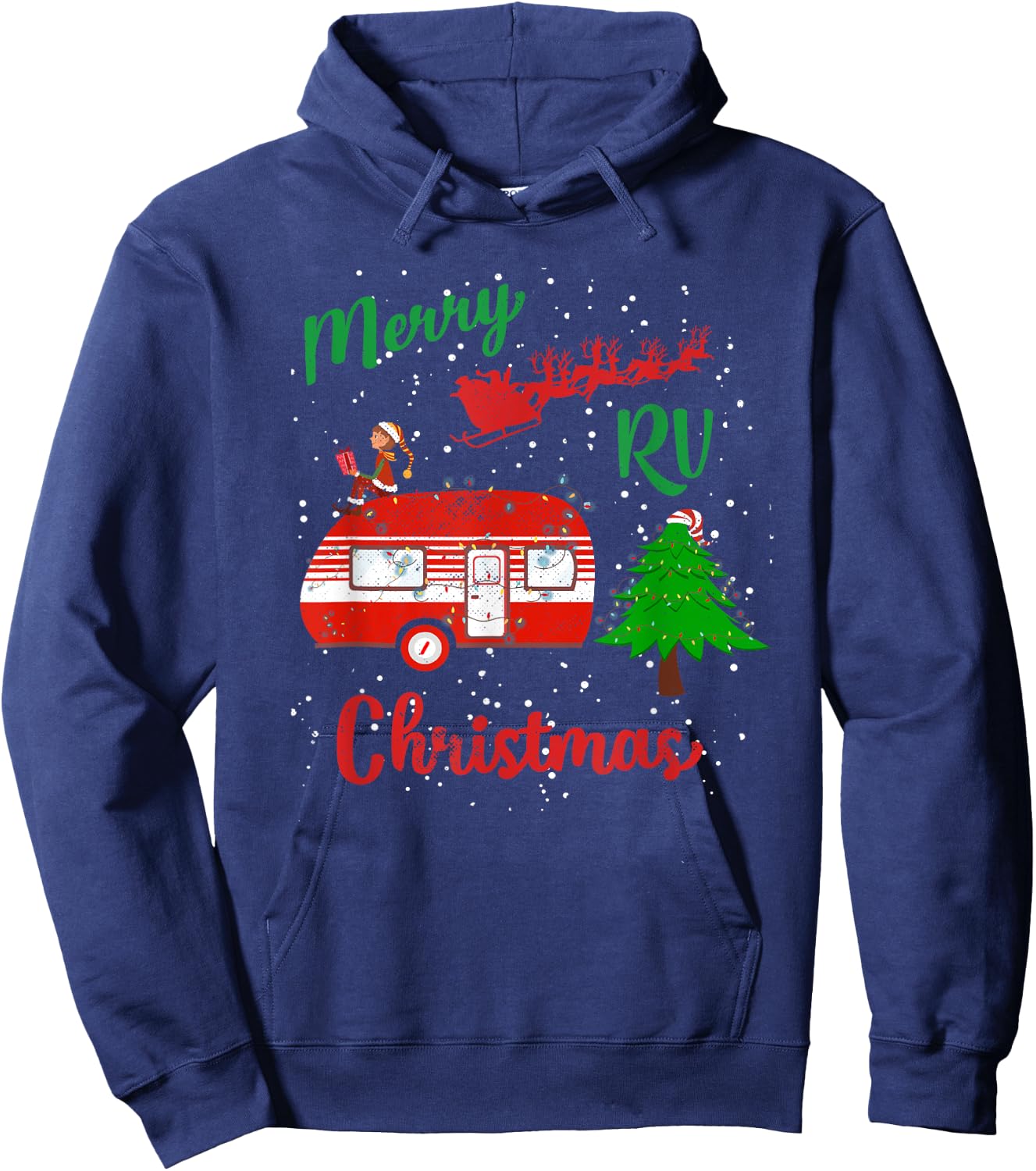 Merry RV Christmas Camping Santa Claus Distressed Hoodie - Hoodie | Navy