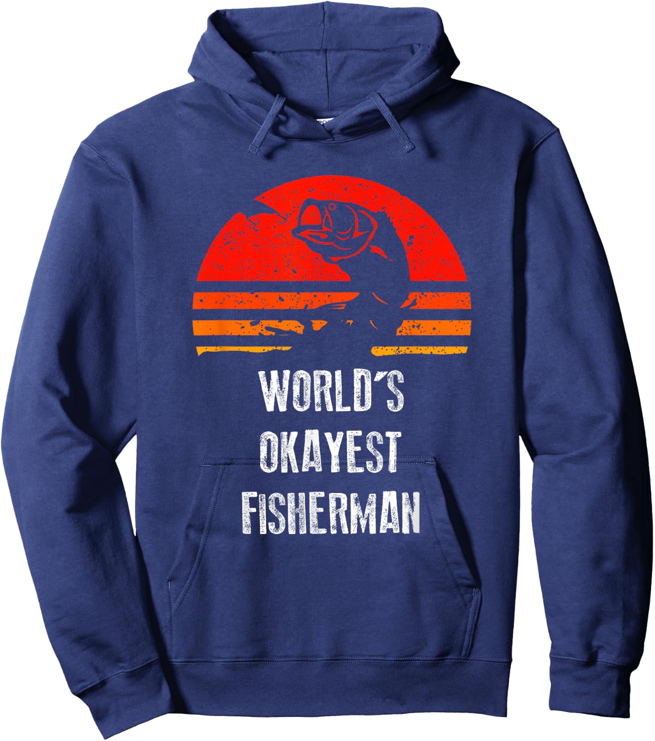 Retro Fishing Worlds Okayest Fisherman Vintage Gift Hoodie - Hoodie | Navy