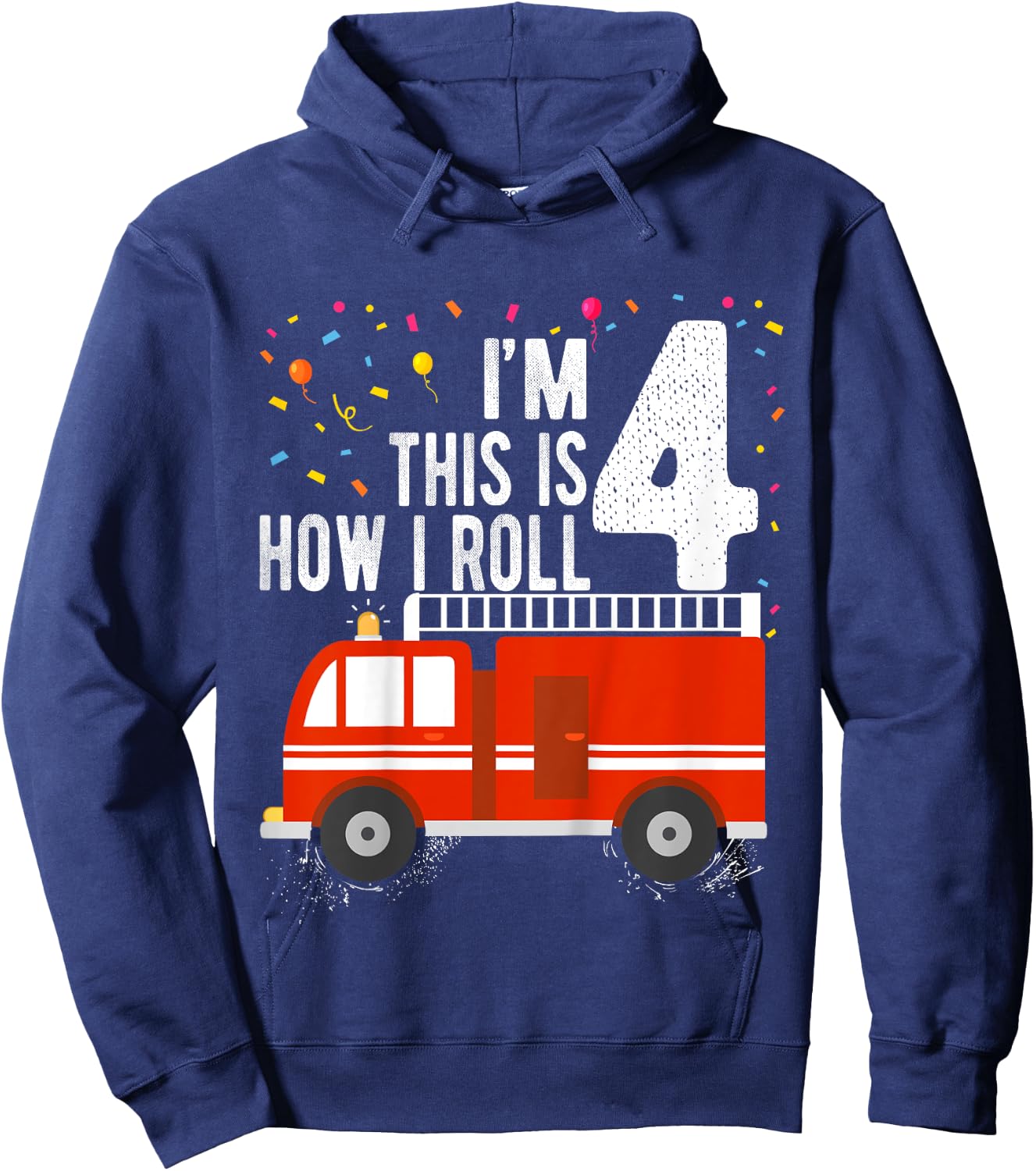 Kids Fire Truck 4th Birthday Boy 4 Year Old Firefighter Hoodie - Hoodie | Navy