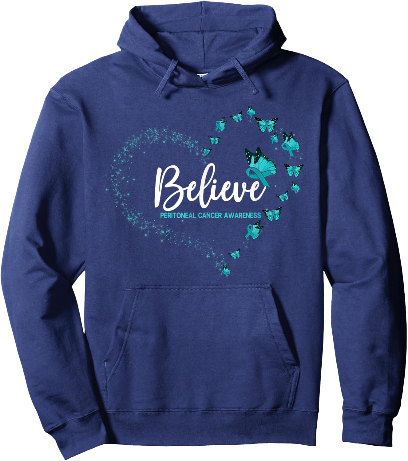 Peritoneal Cancer Awareness Butterfly Believe Hoodie - Hoodie | Navy