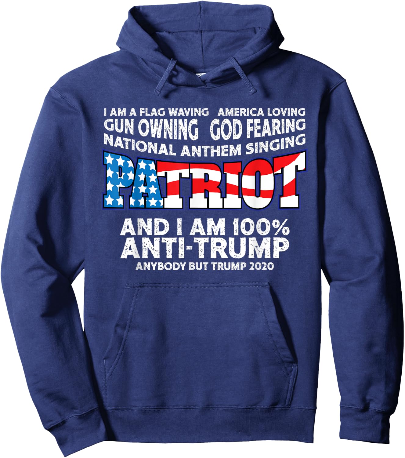 Patriots Flag Waving Red White And Blue Anti Trump Hoodie - Hoodie | Navy