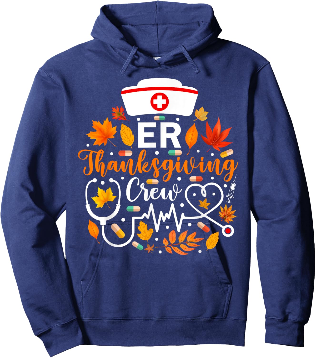 ER Nurse Crew Thanksgiving - Adults, Black, Small, Short Sleeve, , Thanksgiving Nurse Gift Hoodie - Hoodie | Navy