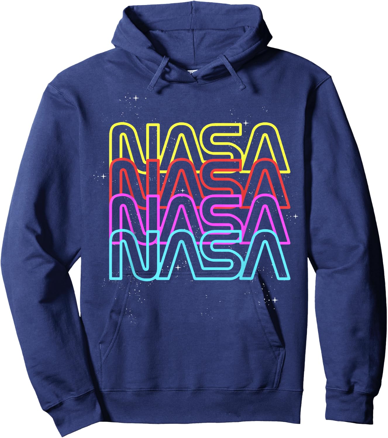 NASA Neon Rainbow Repeat Text Logo Hoodie - Hoodie | Navy