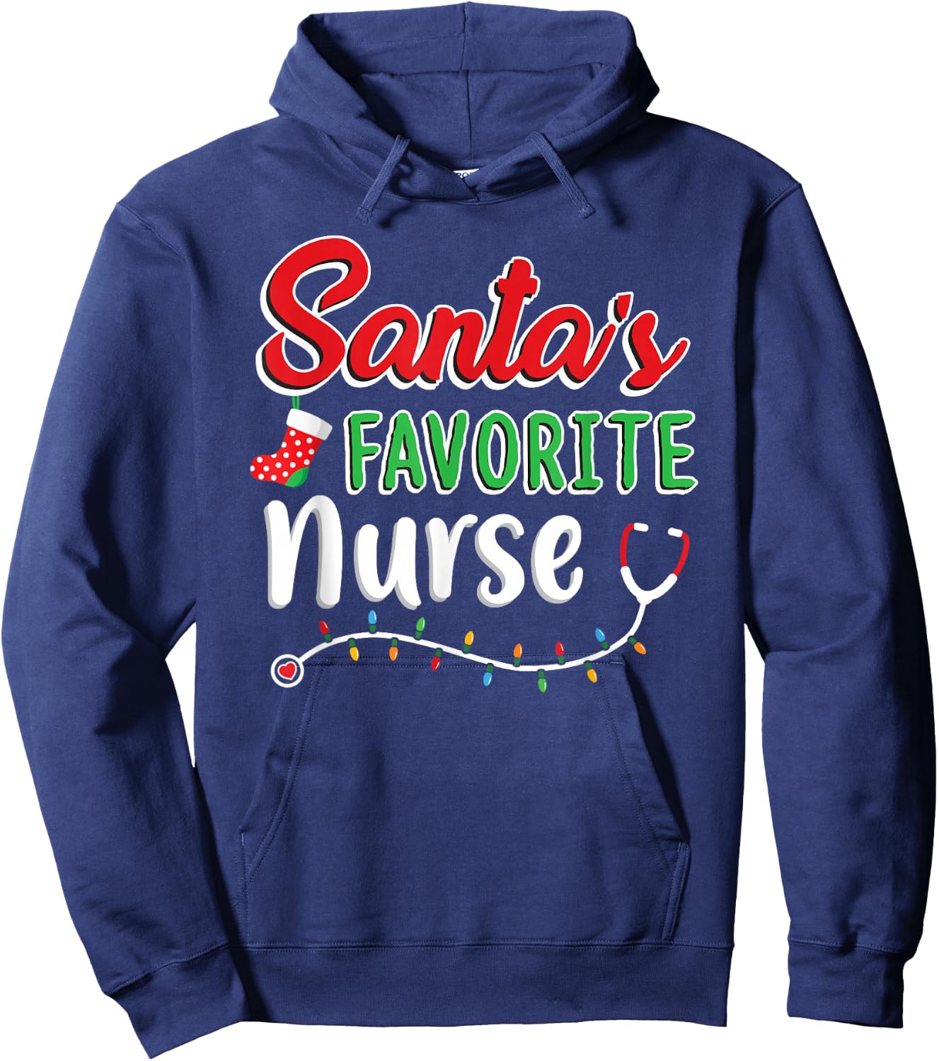 Santa's Favorite Nurse T Shirt Cute Merry Xmas Party Crew Hoodie - Hoodie | Navy