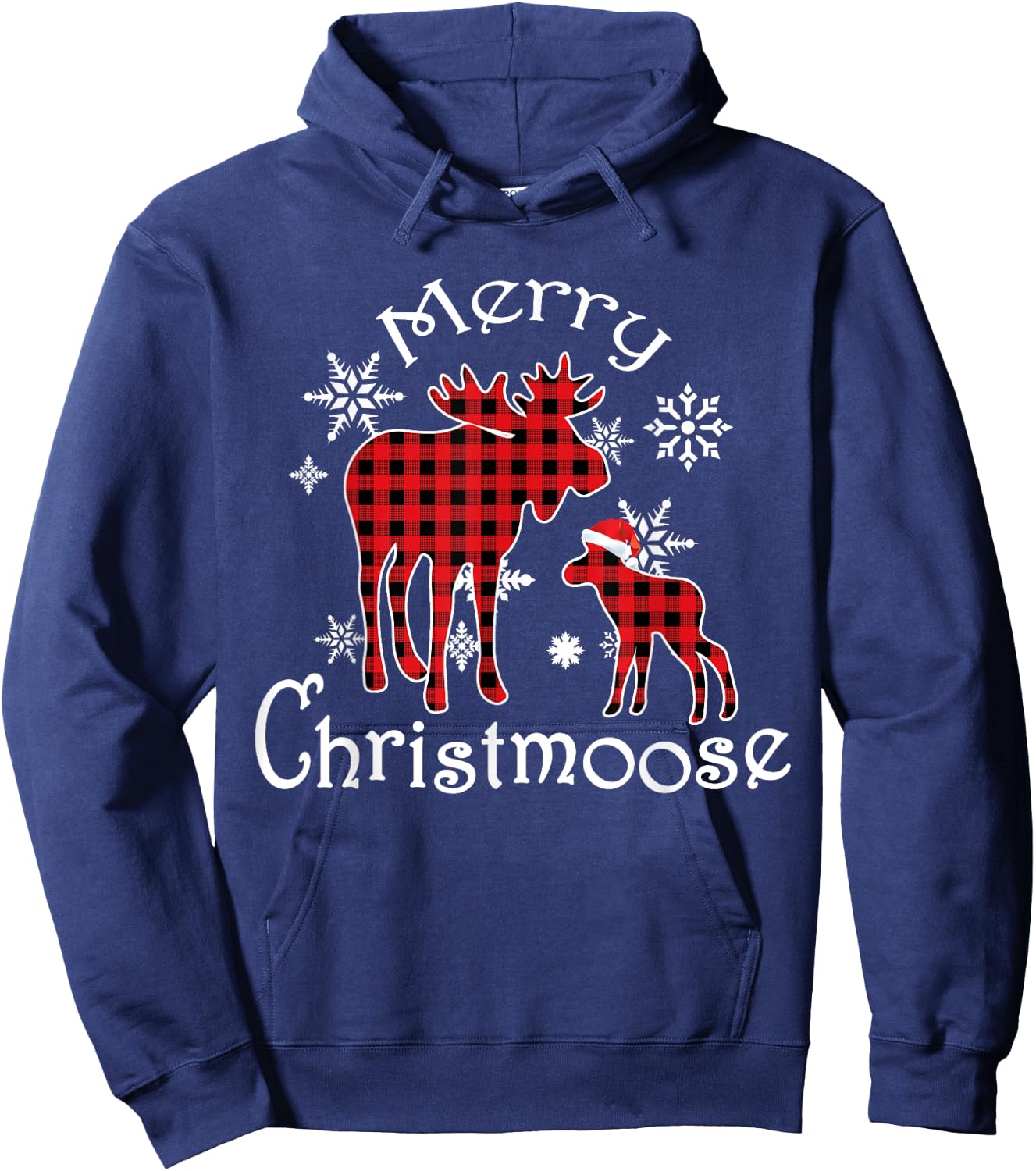 Merry Christmoose Moose Buffalo Red Plaid Christmas Hoodie - Hoodie | Navy