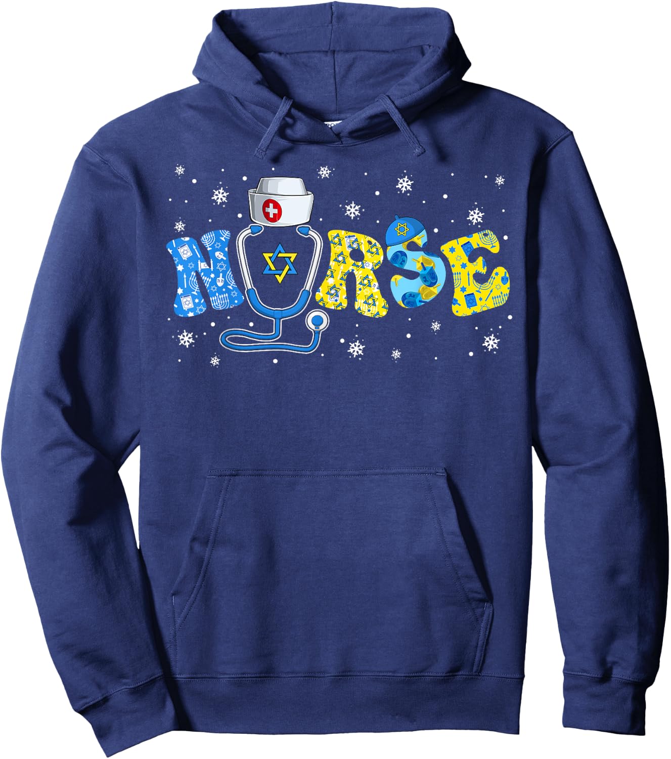 Jewish Nurse Stethoscope Happy Hanukkah Chanukah Pajamas Hoodie - Hoodie | Navy