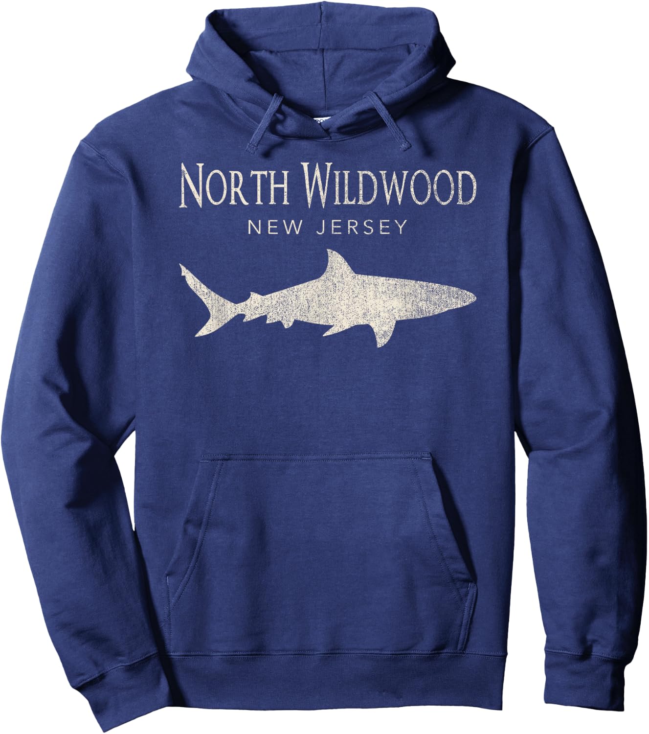 Retro North Wildwood NJ Shark Hoodie - Hoodie | Navy