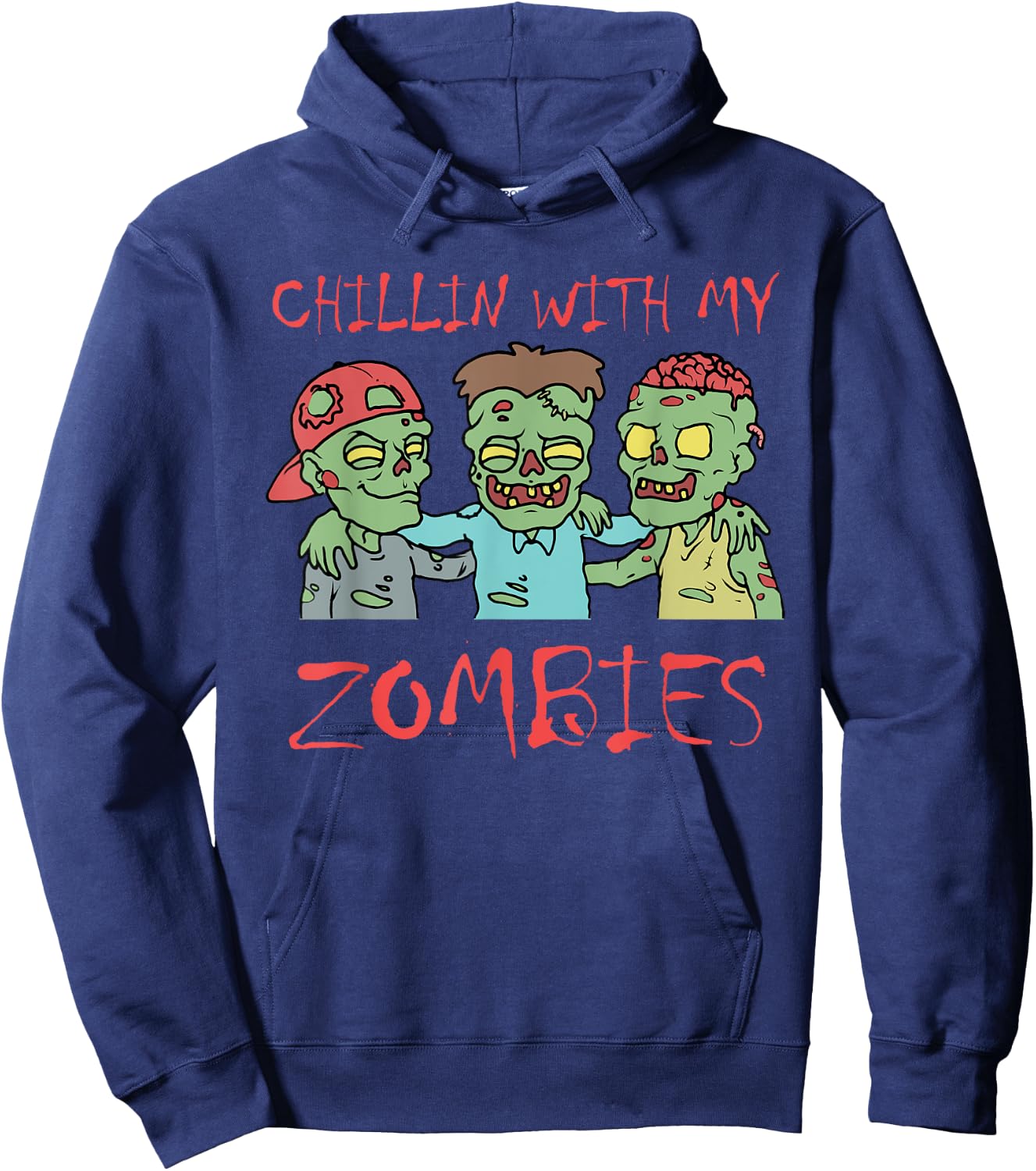 Funny Halloween Clothing Chillin With My Zombies Halloween Men's Black Short Sleeve Classic Fit Adult Size Small Hoodie - Hoodie | Navy