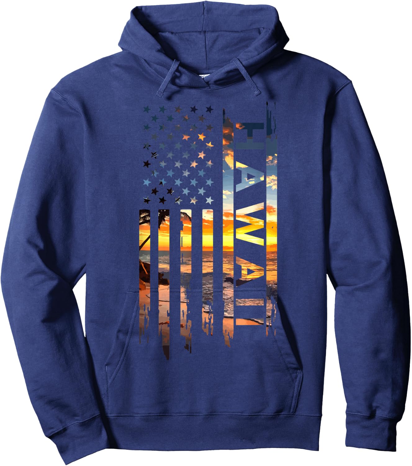 Hawaii American Flag Patriotic Hawaiian Pride USA Souvenir Hoodie - Hoodie | Navy