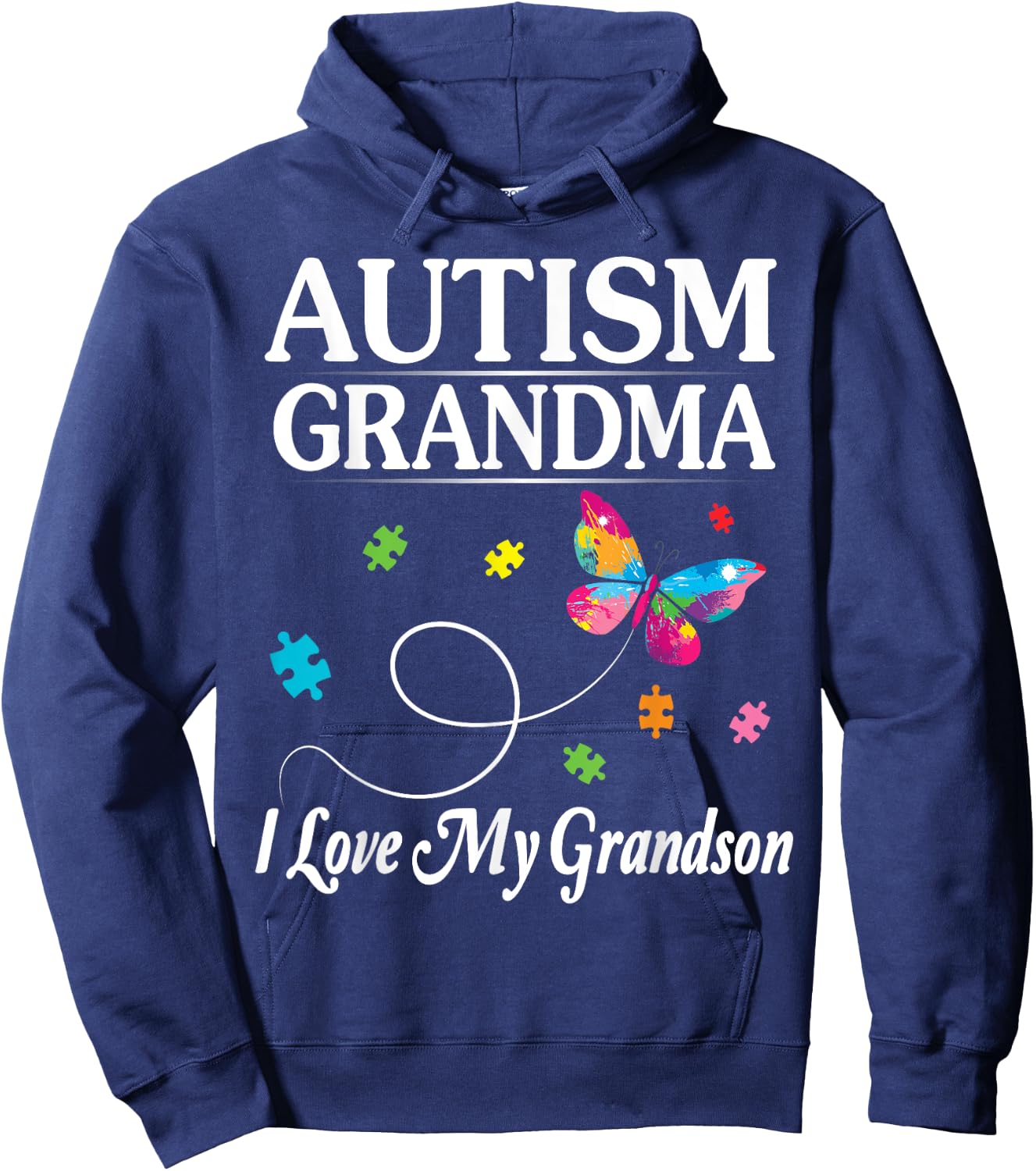 Butterfly Autism Grandma I Love My Grandson Awareness Month Hoodie - Hoodie | Navy