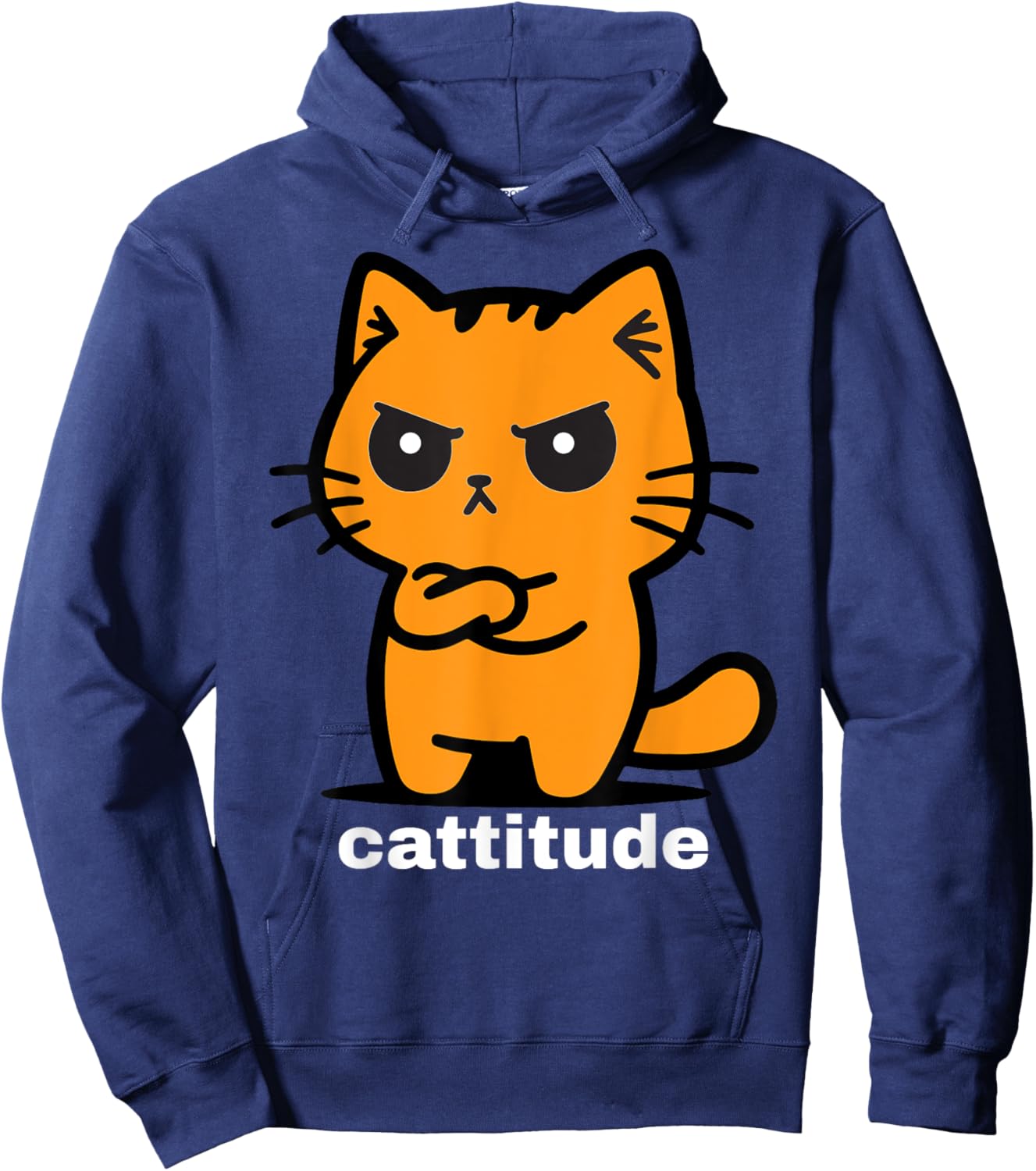 Orange Cat, Cattitude, Cat Lovers, Funny Angry Cat, Cute Men Women Kids Hoodie - Hoodie | Navy