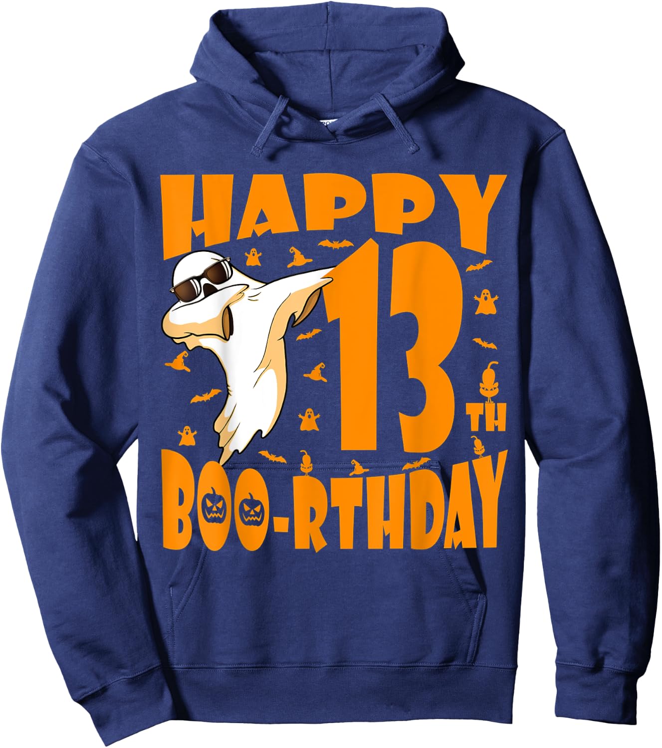 Dabbing Ghost Happy Birthday 13th Happy Boo-rthday Pumpkin Hoodie - Hoodie | Navy