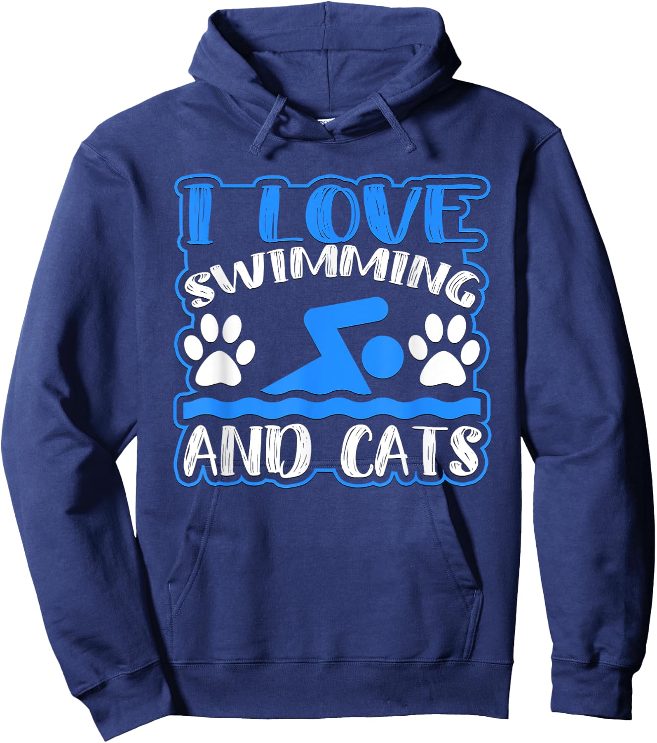 I Love Swimming And Cats Novelty Swim Hoodie - Hoodie | Navy