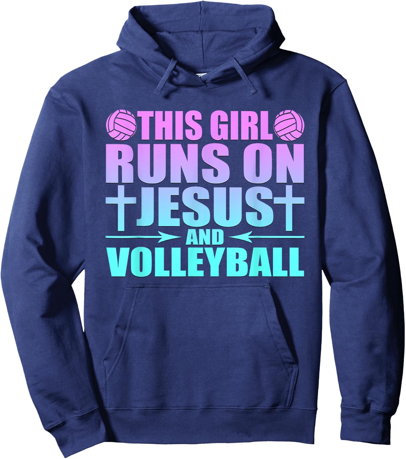 This Girl Runs On Jesus And Volleyball Novelty Hoodie - Hoodie | Navy