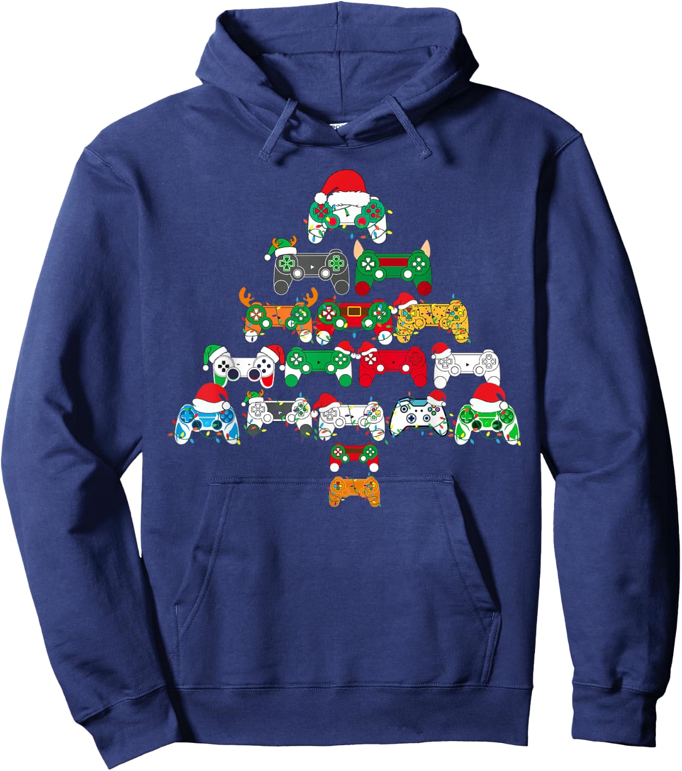 Funny Video Game Controller Christmas Tree Gamer Boys Kids Hoodie - Hoodie | Navy