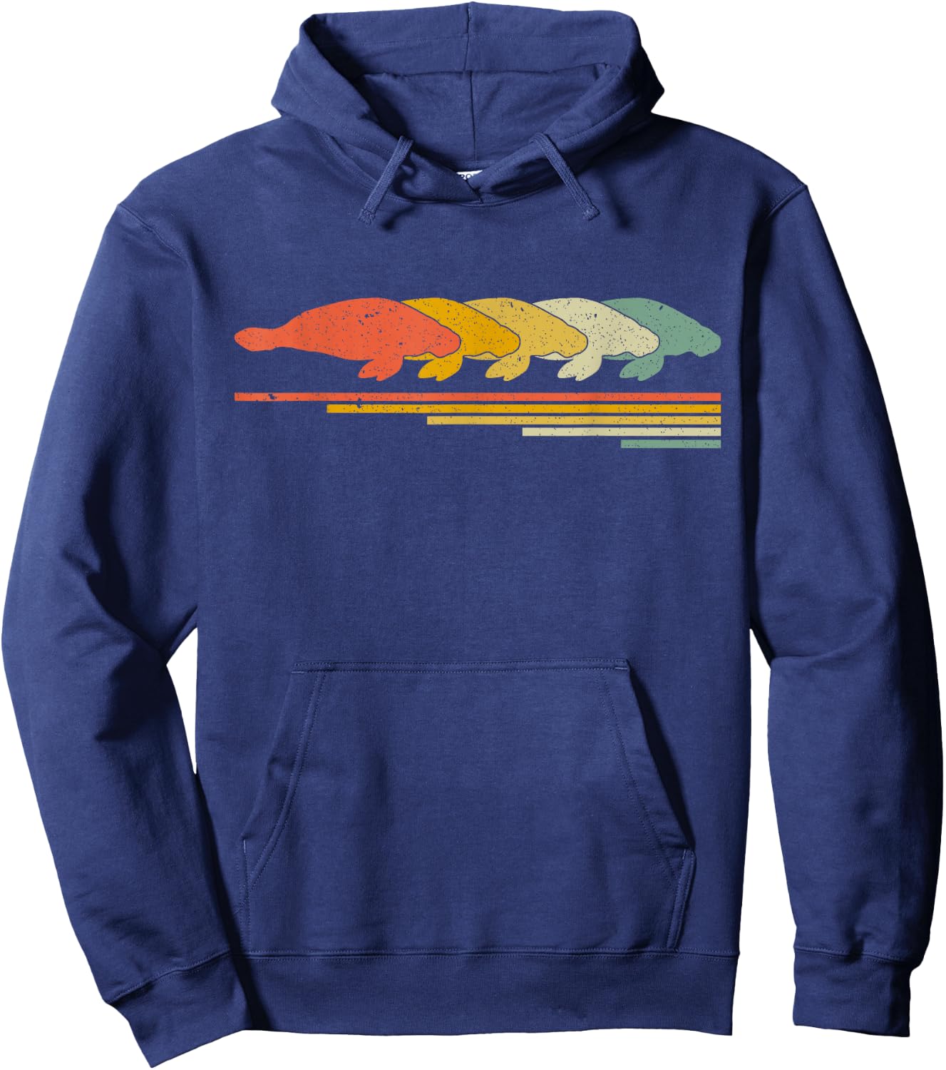 Manatee Retro Vintage 70s 80s Animal Lover Hoodie - Hoodie | Navy
