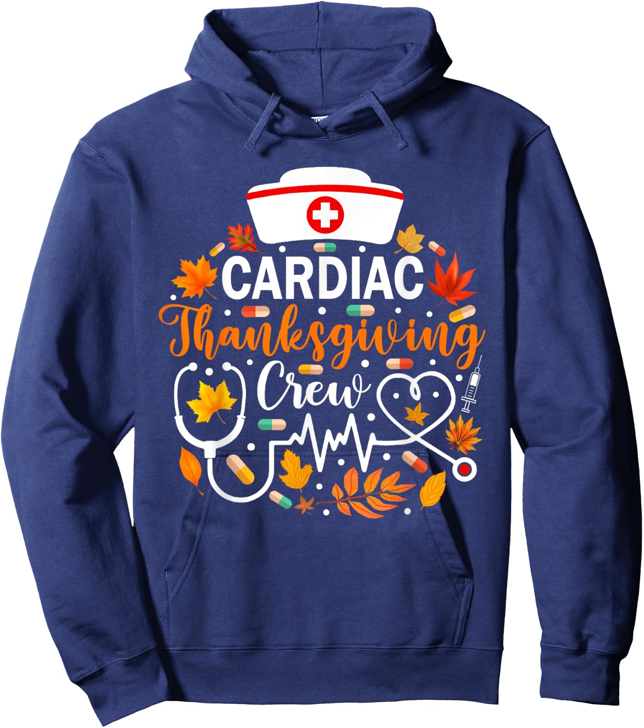 Cardiac Thanksgiving Nurse Crew Funny Thanksgiving Nurse Hoodie - Hoodie | Navy