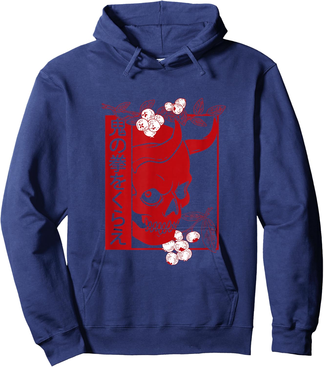 Japanese Demon Art face Skull Devil oni Harajuku Aesthetic Hoodie - Hoodie | Navy