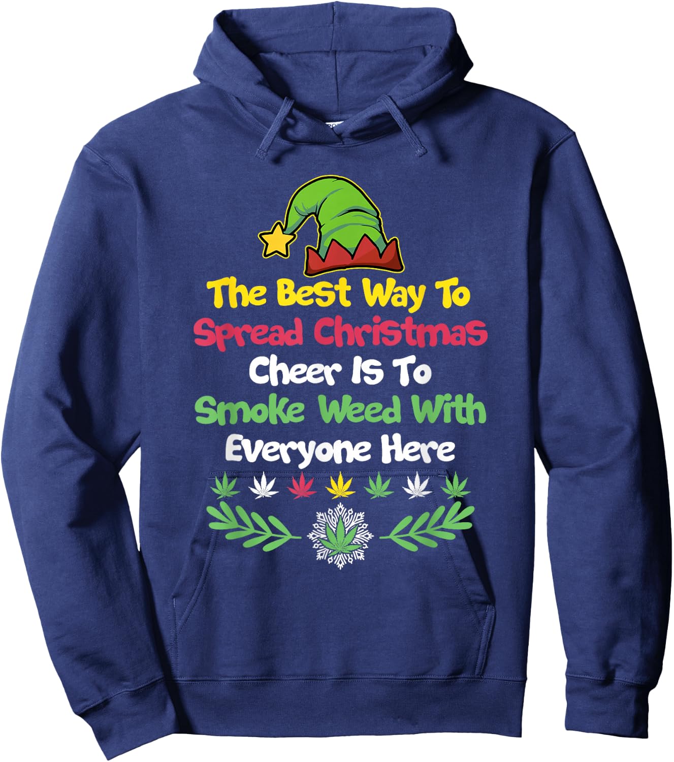Cannabis Christmas Cheer Elf Funny Holiday Marijuana Hoodie - Hoodie | Navy