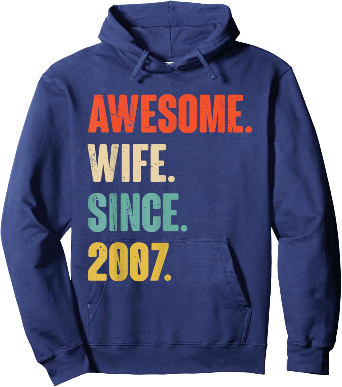 19th Wedding Anniversary - Awesome Wife Since 2007 Hoodie - Hoodie | Navy