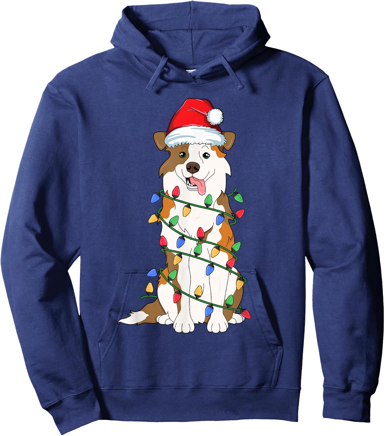 Australian Shepherd Christmas Tree Light Aussie Xmas Dog Men Women Kids Hoodie - Hoodie | Navy