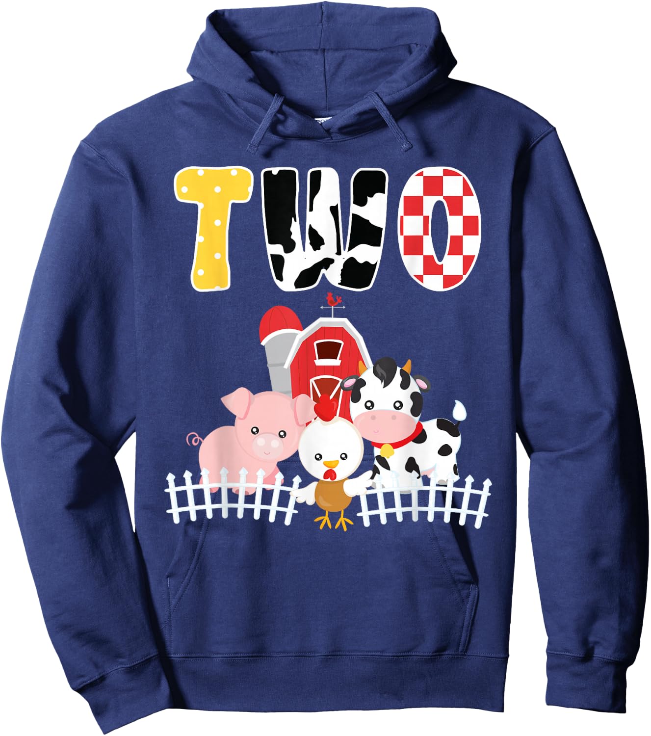 Barnyard Farm Animals 2nd Birthday 2 Year Old Birthday Shirt Hoodie - Hoodie | Navy