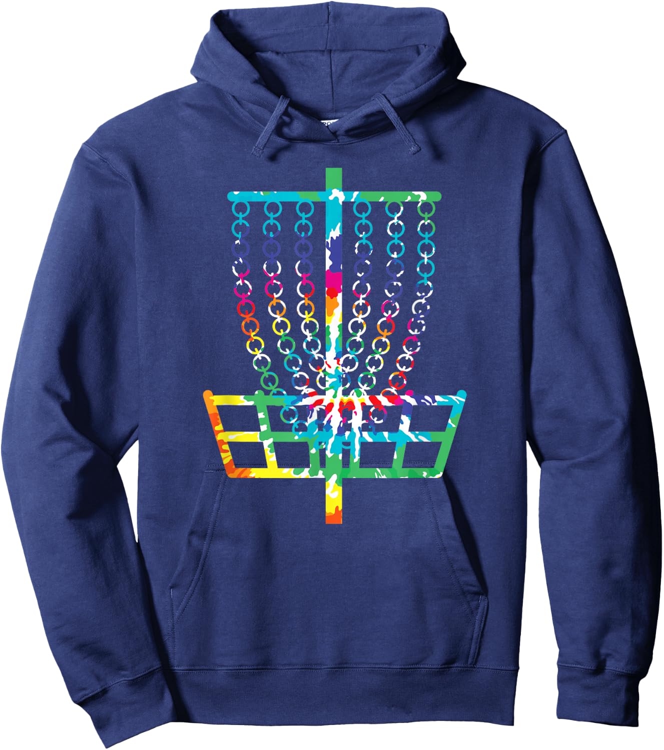 Retro Disc Golf Basket Hippie Rainbow Tie Dye Disc Golfer Hoodie - Hoodie | Navy