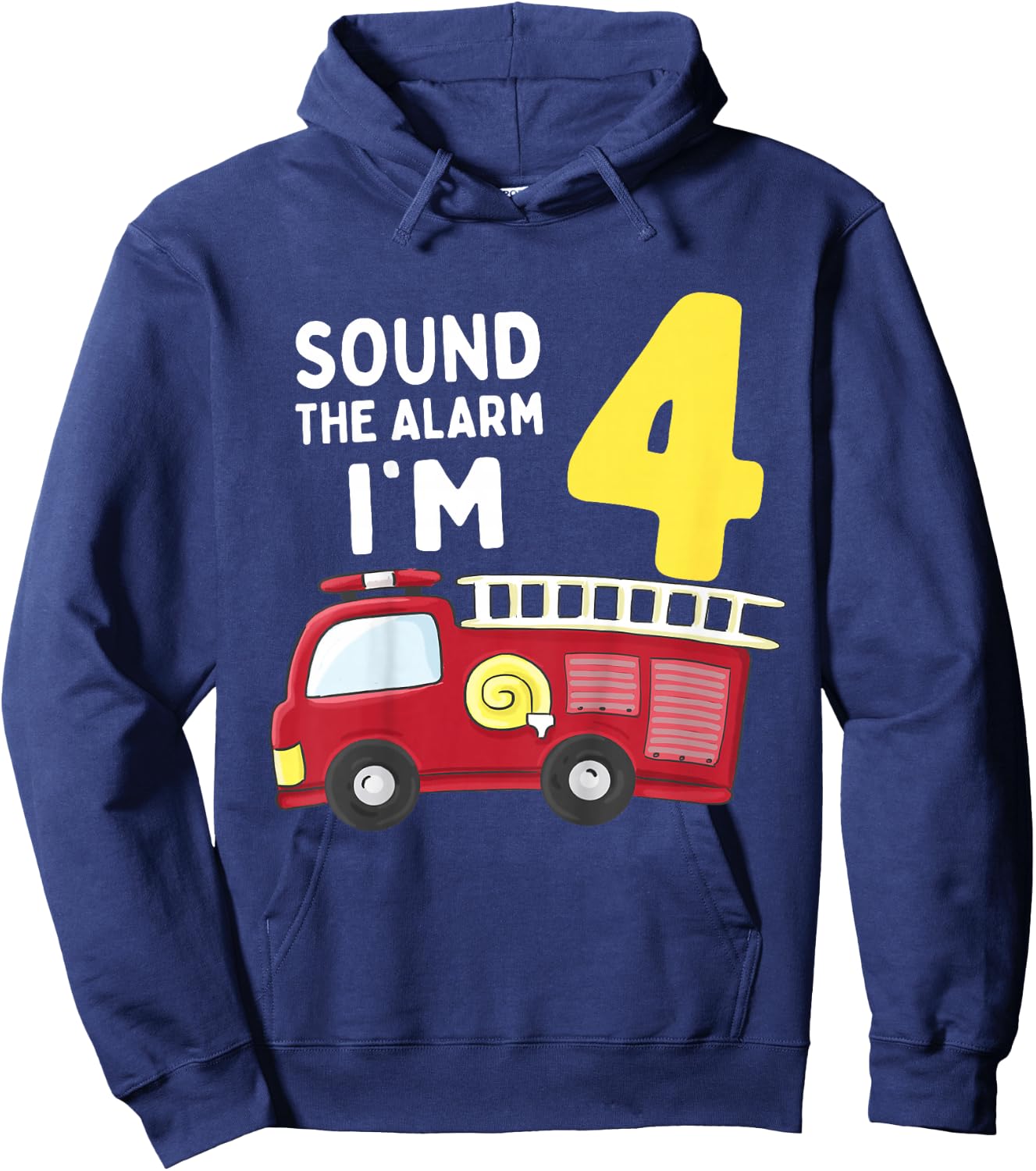 Kids Fire Truck 4th Birthday Boy Kids Firefighter 4 Year Old Hoodie - Hoodie | Navy