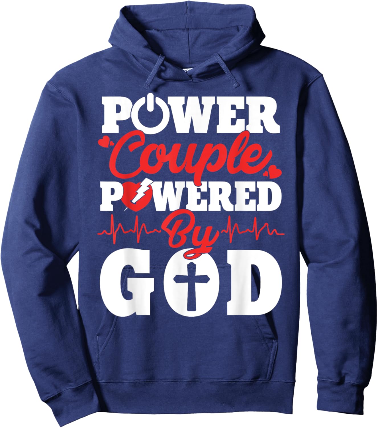 Power Couple Powered By God Christian Couples Matching V-day Hoodie - Hoodie | Navy