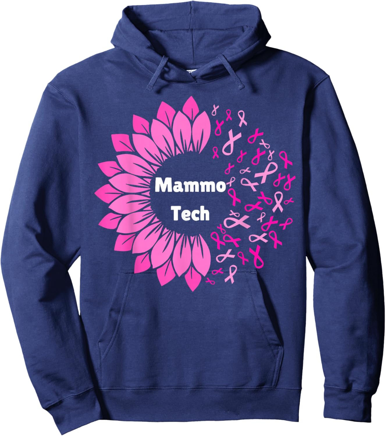 Retro Sunflower Ribbon Mammo Tech Mammography Technologist Hoodie - Hoodie | Navy
