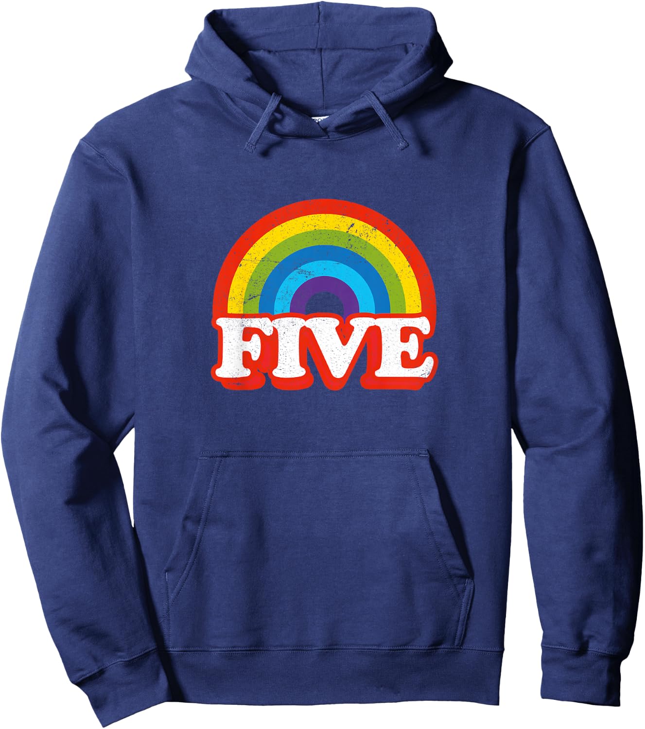 Five Vintage Retro Rainbow 5 Years Old 5th Birthday Hoodie - Hoodie | Navy