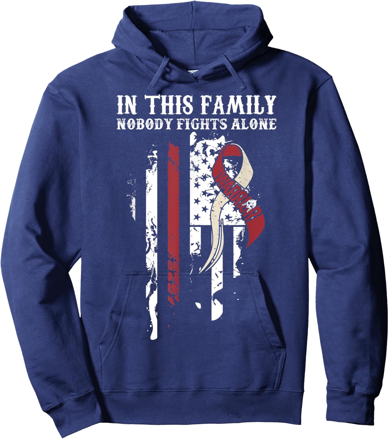 Nobody Alone- Throat Cancer Awareness Support Ribbon Hoodie - Hoodie | Navy
