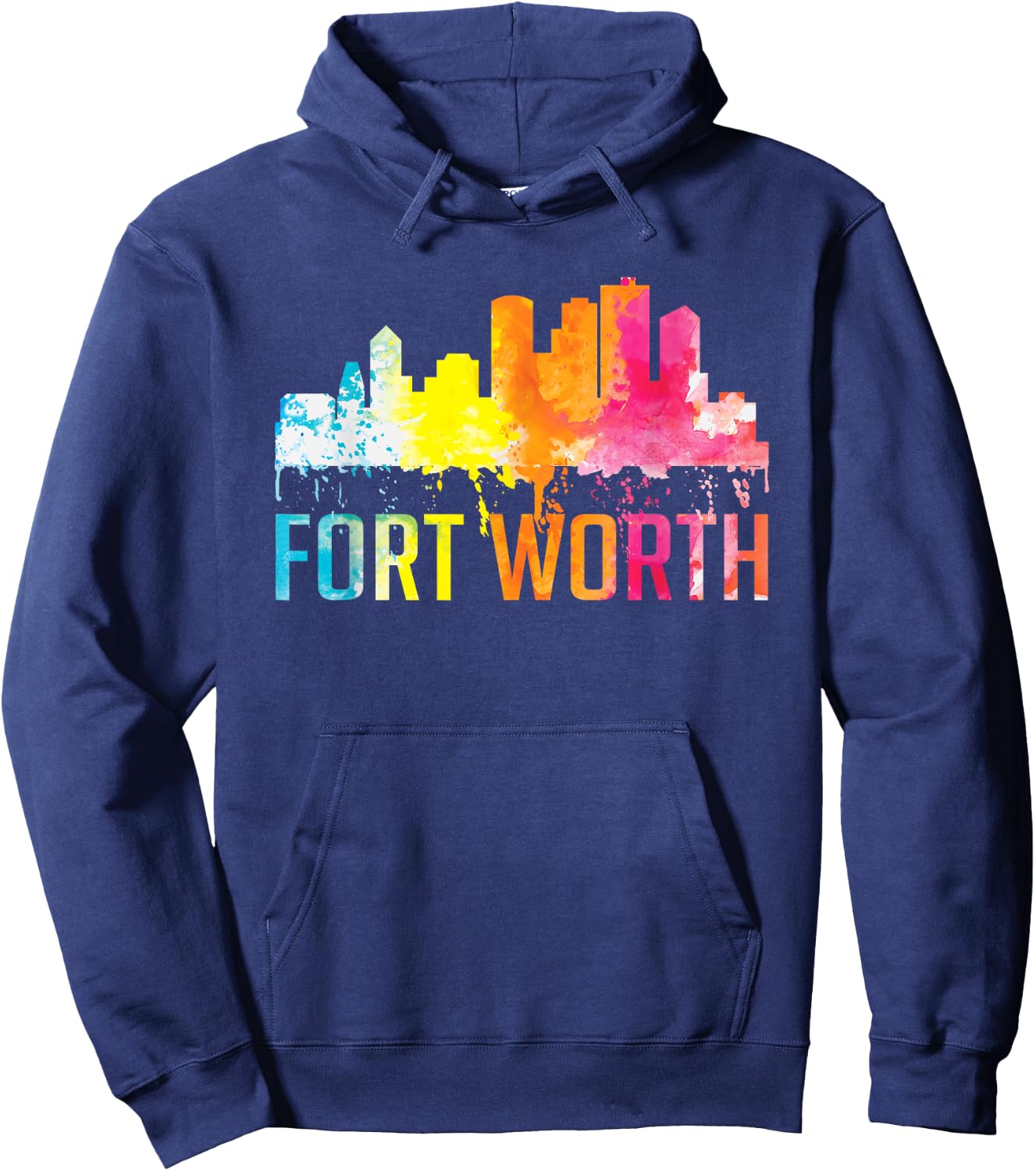 Fort Worth Texas Retro Watercolor Skyline Art Souvenir Gift Hoodie - Hoodie | Navy