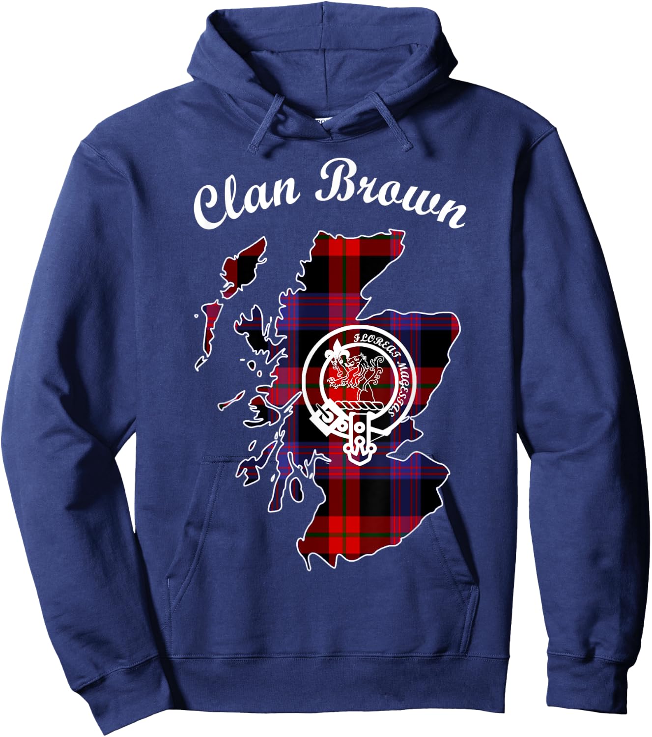 Brown map surname last name Scottish Clan tartan crest Hoodie - Hoodie | Navy