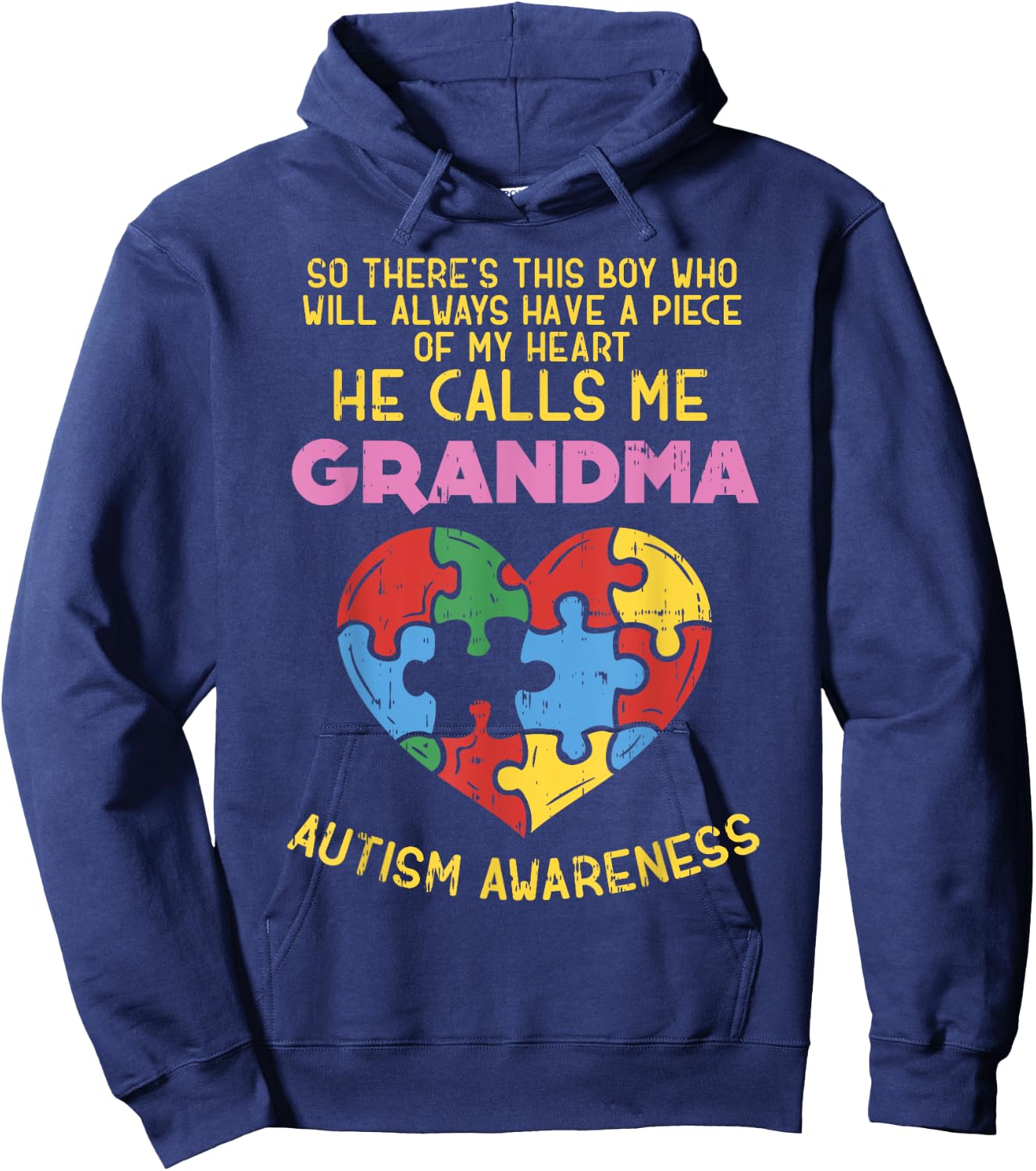 Grandma Autism Awareness Shirt Austistic Boy Piece My Heart Hoodie - Hoodie | Navy