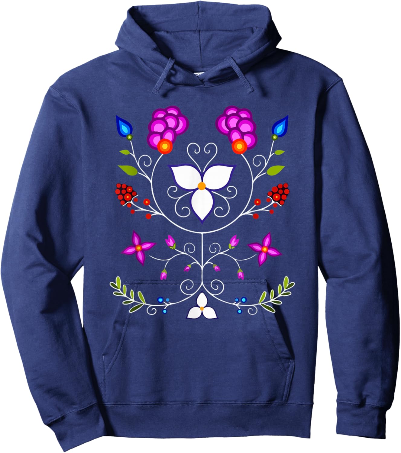 Ojibwe Floral Native American Flowers Indigenous Botanical Hoodie - Hoodie | Navy