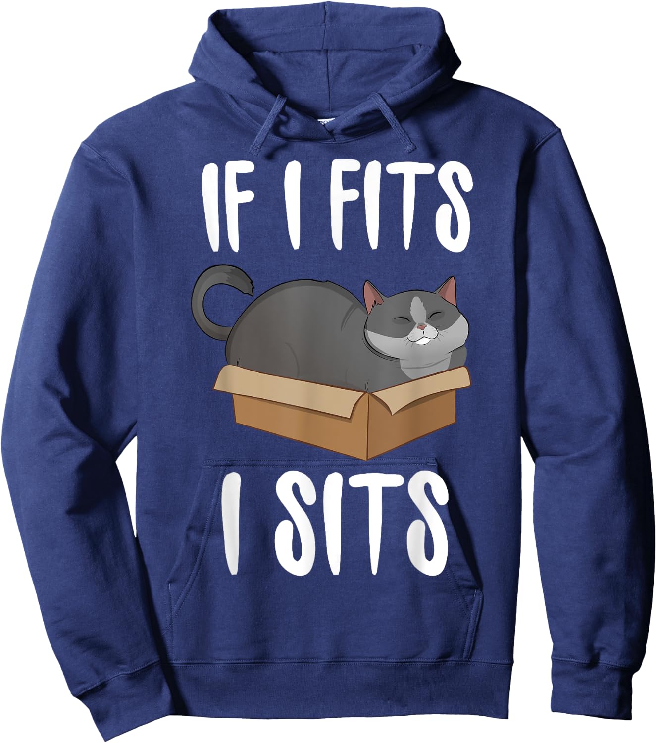 If I Fits I Sits Cat Meme Shirt Funny Cat In A Box Men Women Girls Kids Hoodie - Hoodie | Navy