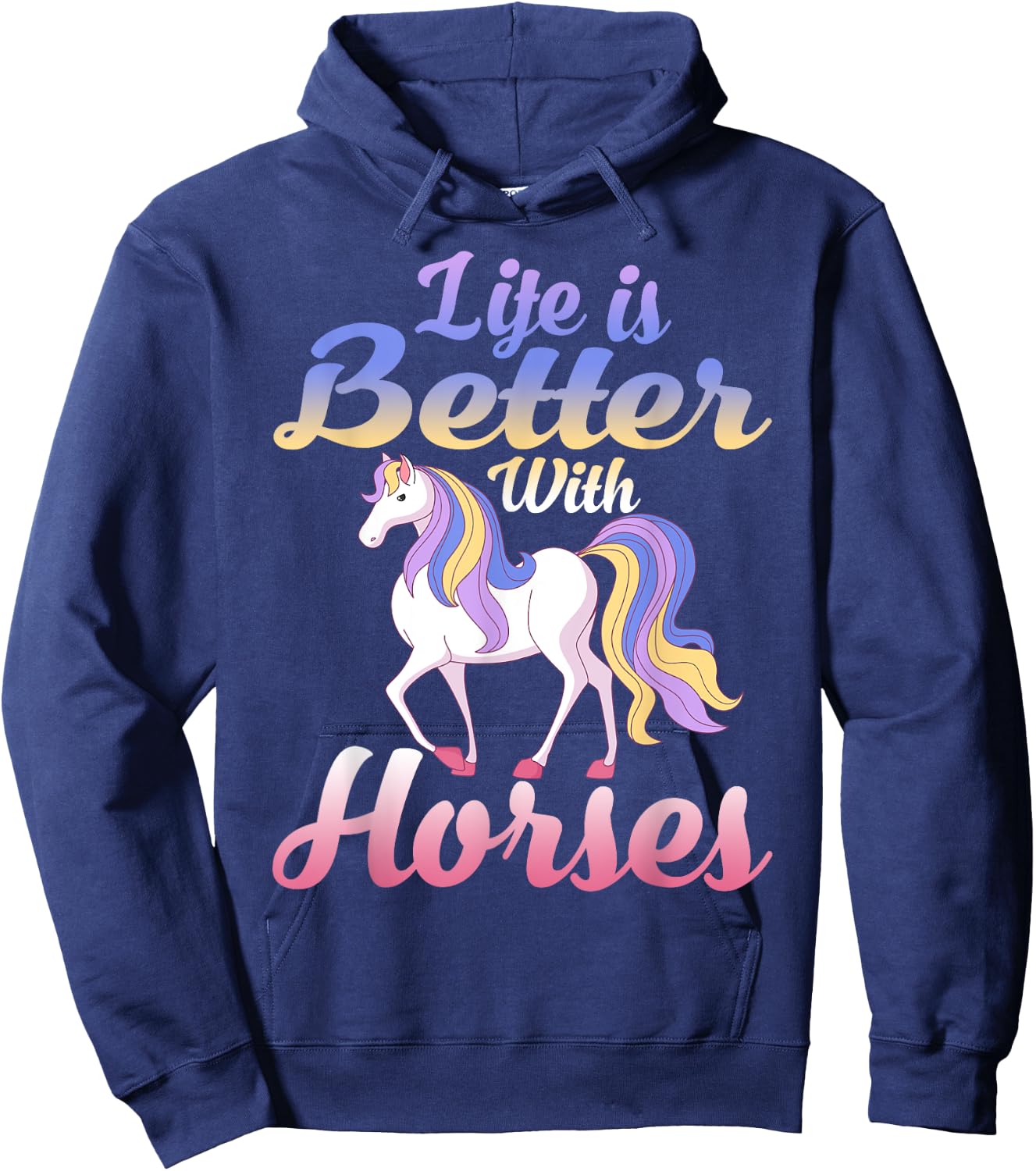 Cute Life Is Better With Horses Horseback Riding Hoodie - Hoodie | Navy