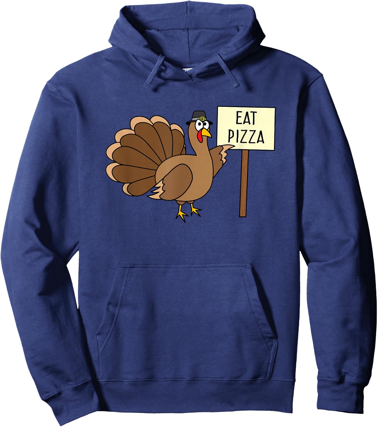 Turkey Eat Pizza Adult Vegan Kids Funny Thanksgiving Hoodie - Hoodie | Navy