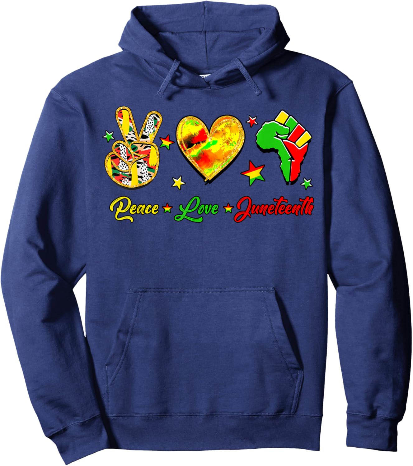 Peace Love Juneteenth 1865 African American Afro Men Women Hoodie - Hoodie | Navy